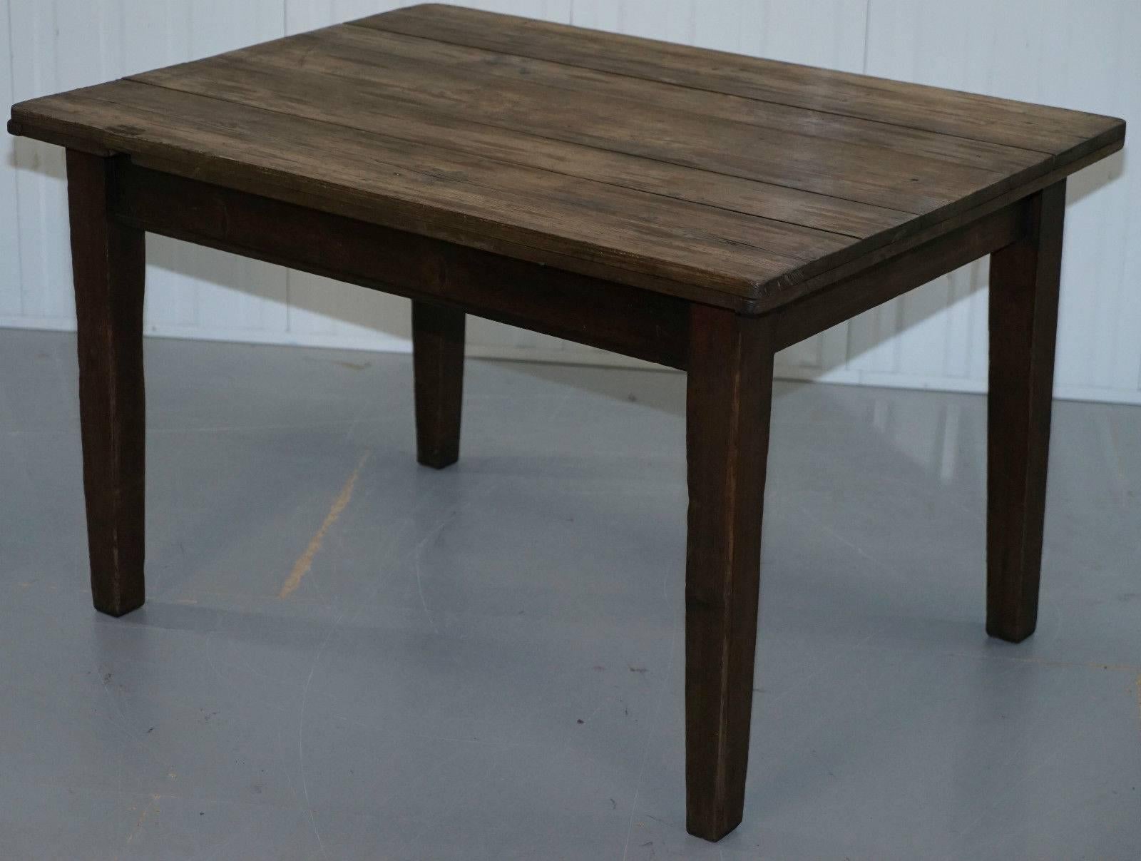 Mid-Century Modern Rustic Farmhouse Country Distressed Refectory Dining Table Seats Four Waxed