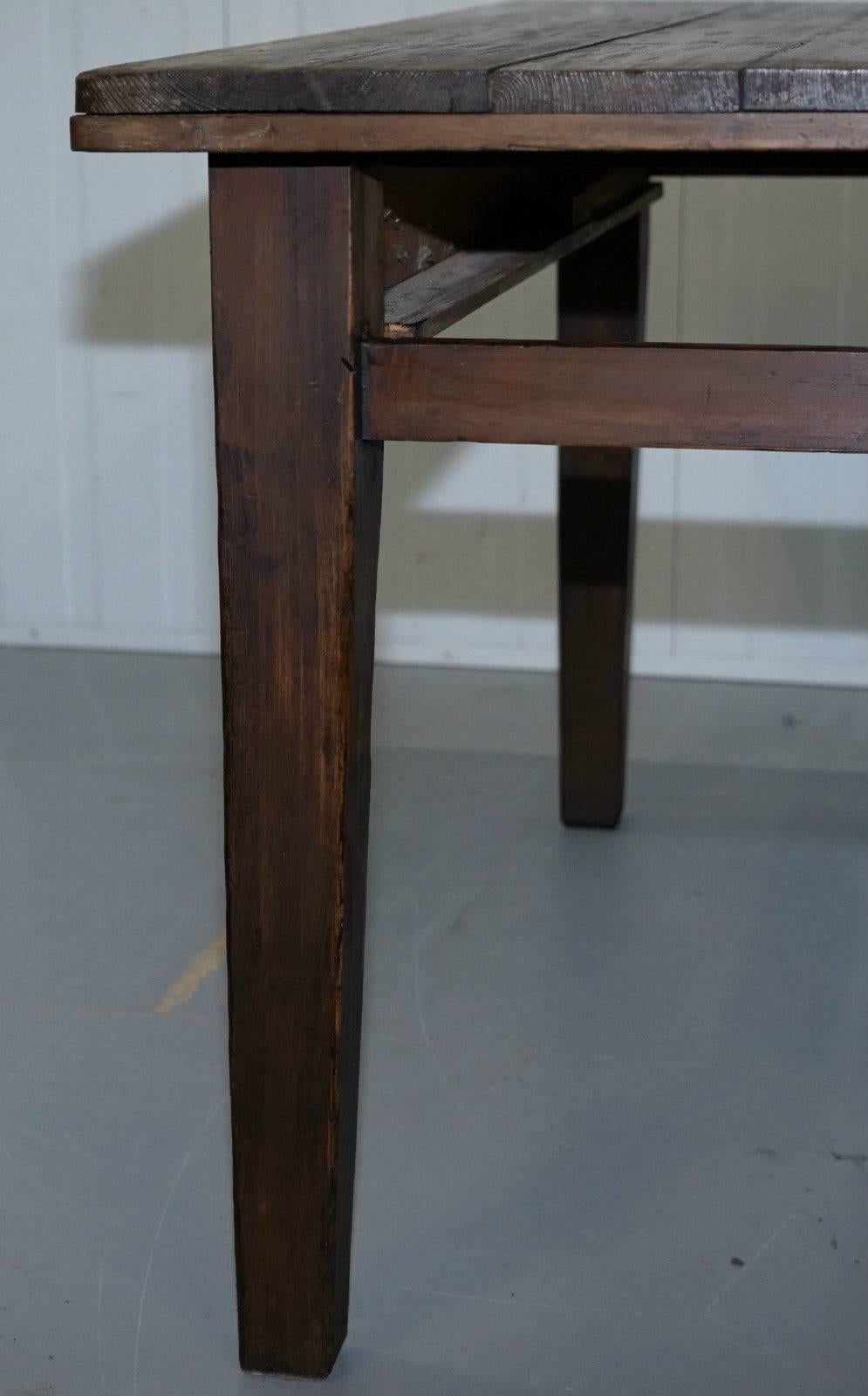 20th Century Rustic Farmhouse Country Distressed Refectory Dining Table Seats Four Waxed