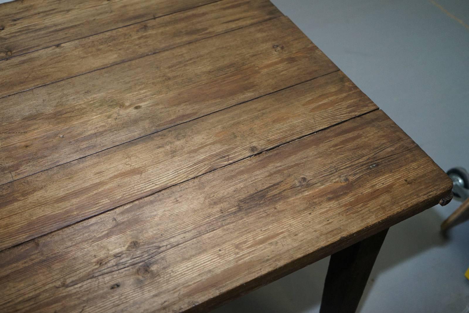 Hand-Carved Rustic Farmhouse Country Distressed Refectory Dining Table Seats Four Waxed