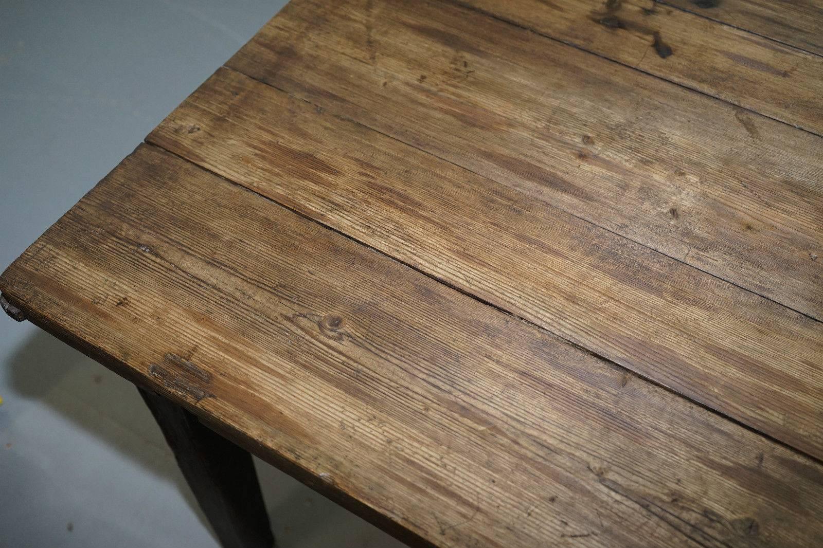 British Rustic Farmhouse Country Distressed Refectory Dining Table Seats Four Waxed