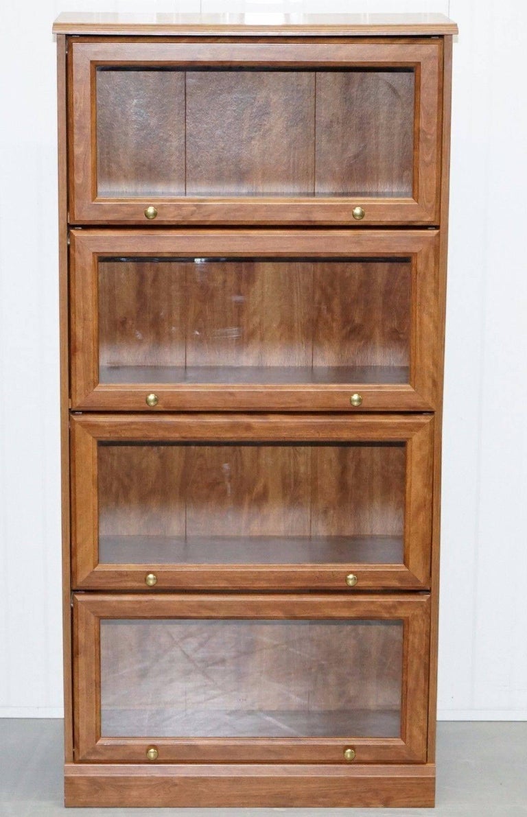 Folding Glass Doored Library Legal Bookcase Simulated Mahogany Minty