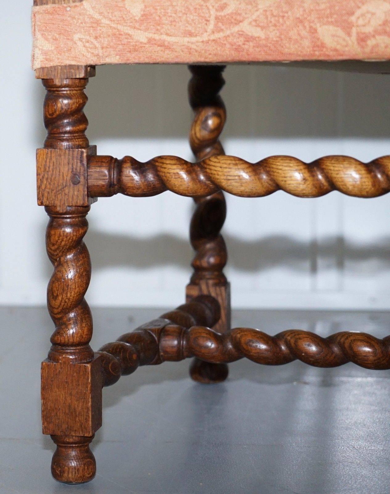 Victorian Barley Twist Carolean Throne Carver Armchair Hand-Carved Solid Oak 1