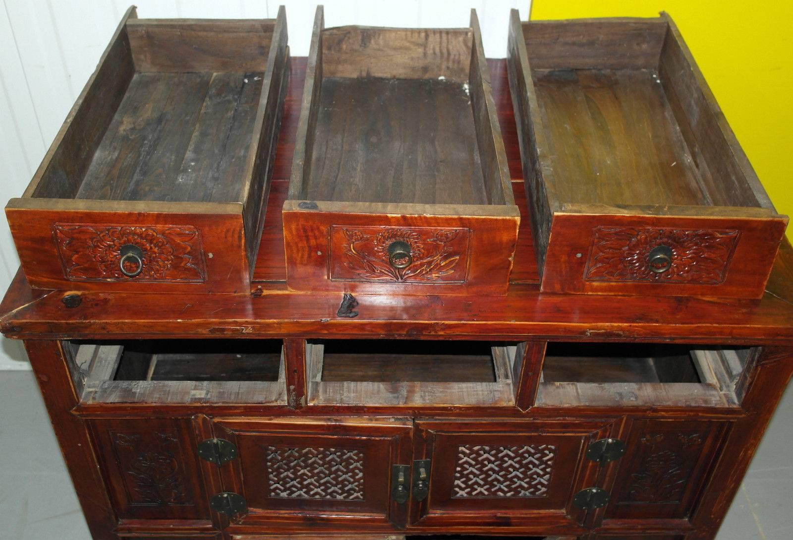 Chinese Redwood Antique Style Very Deep Sideboard Drawers Entertainment Stand 1