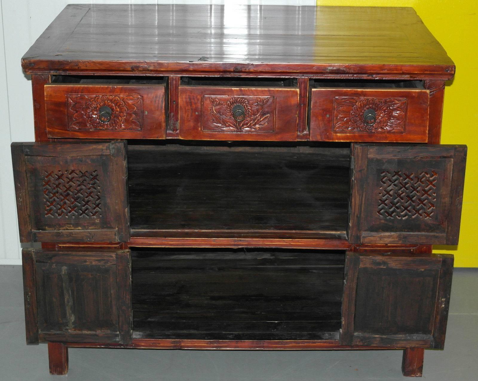 Chinese Redwood Antique Style Very Deep Sideboard Drawers Entertainment Stand 1