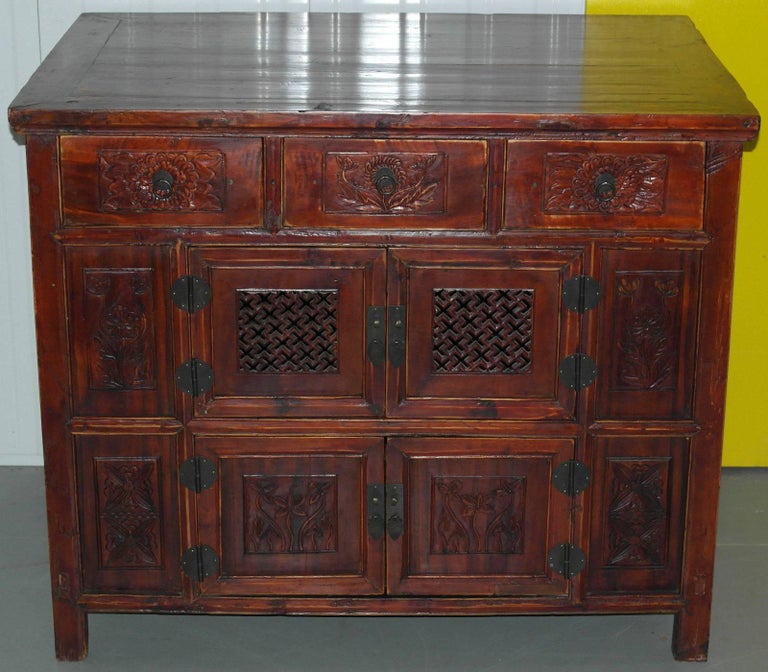 Chinese Redwood Antique Style Very Deep Sideboard Drawers Entertainment