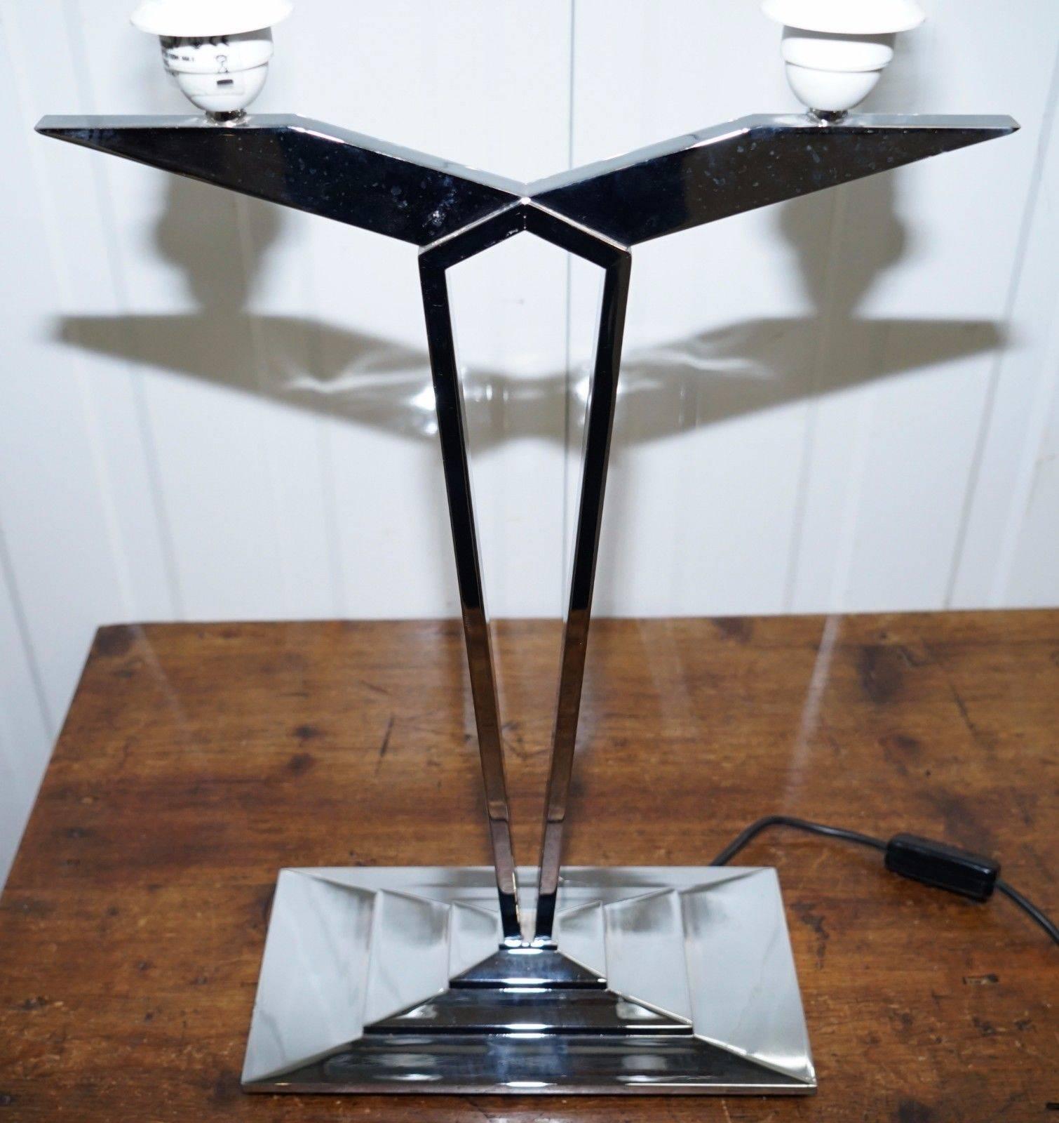 Italian MLE Contemporary Table Lamp Three Step Chrome Base Contemporary Styling For Sale