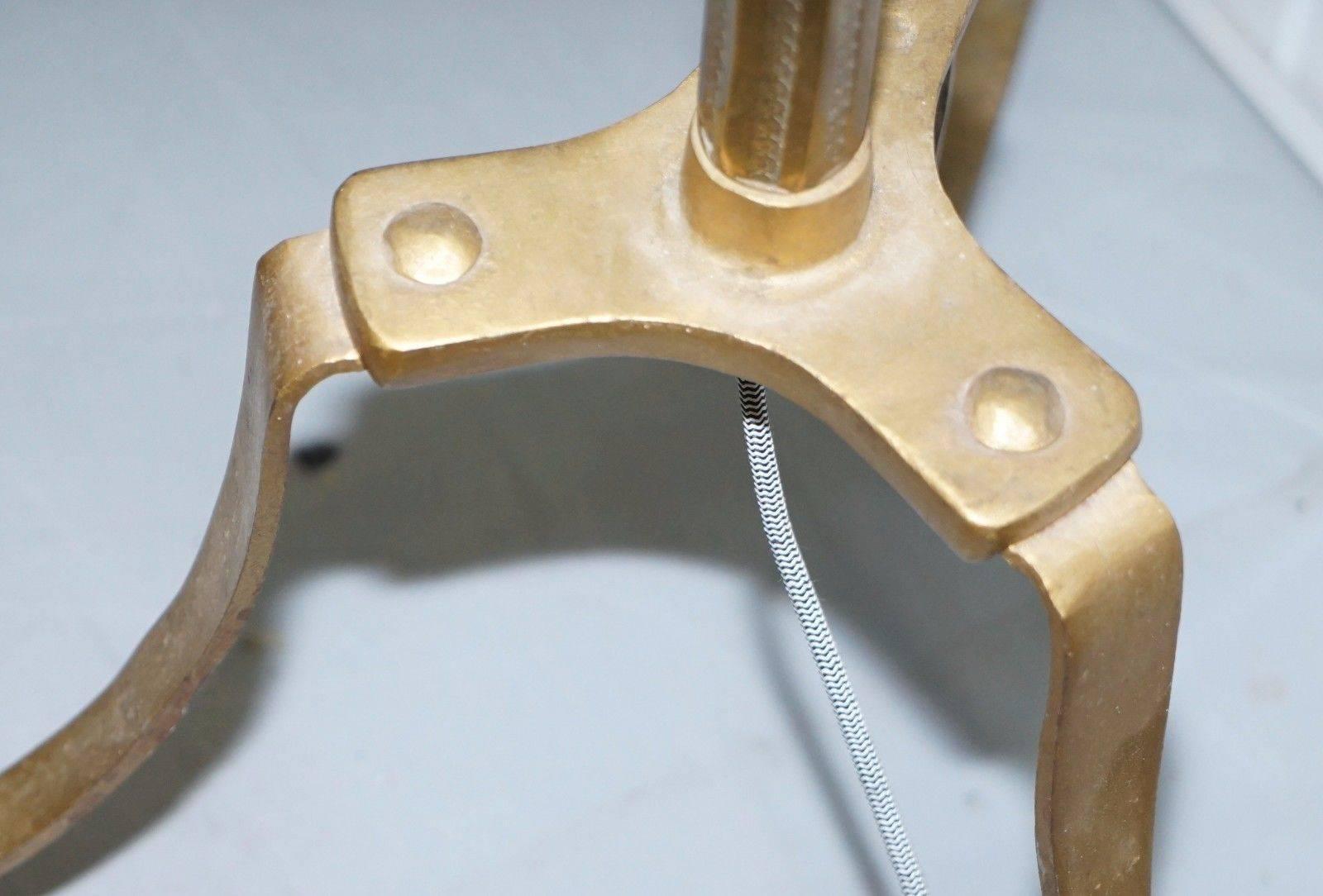 Large Wide Base Brass Three Legged Pillared Victorian Floor Standing Lamp 2