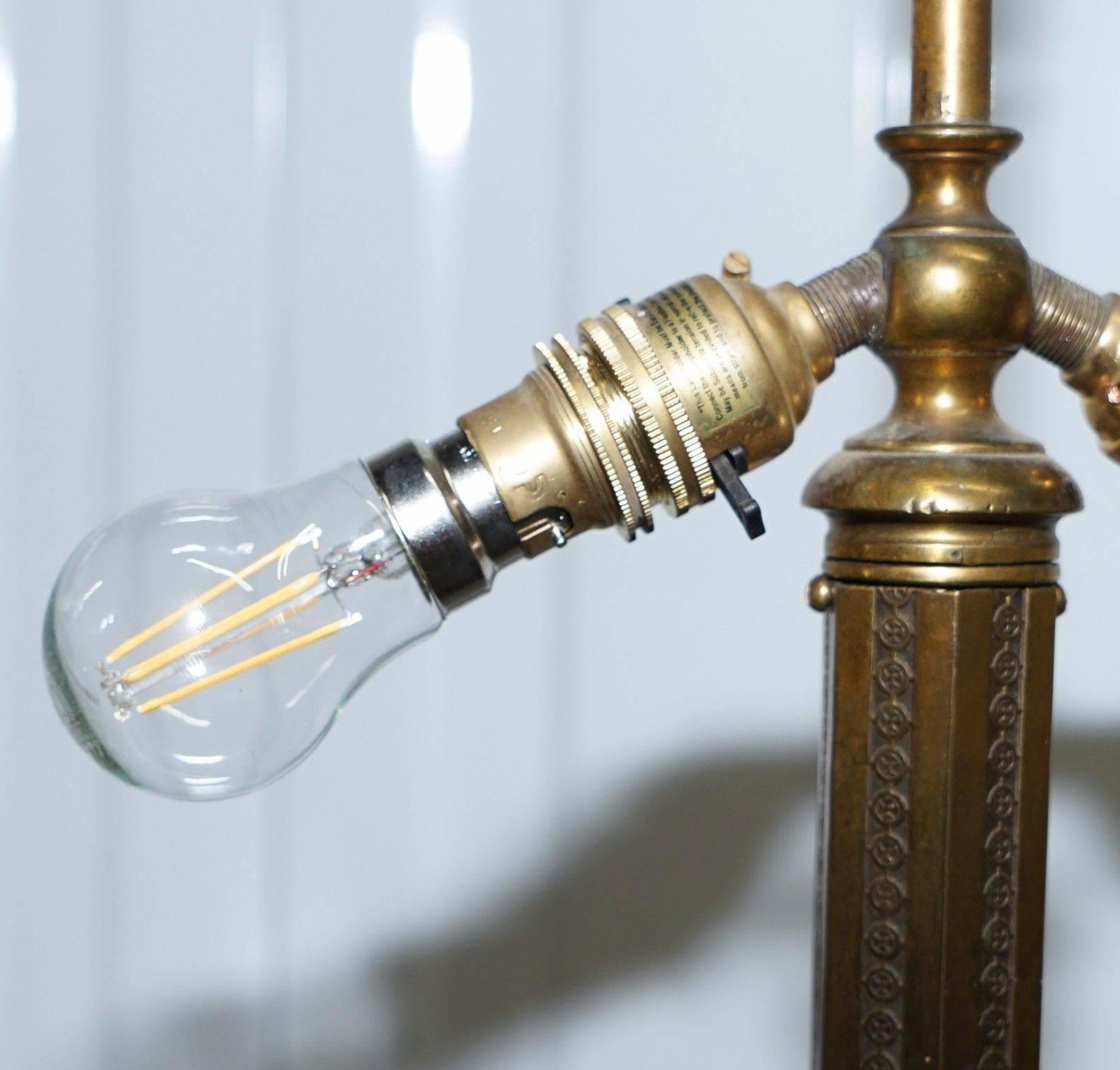 British Large Wide Base Brass Three Legged Pillared Victorian Floor Standing Lamp