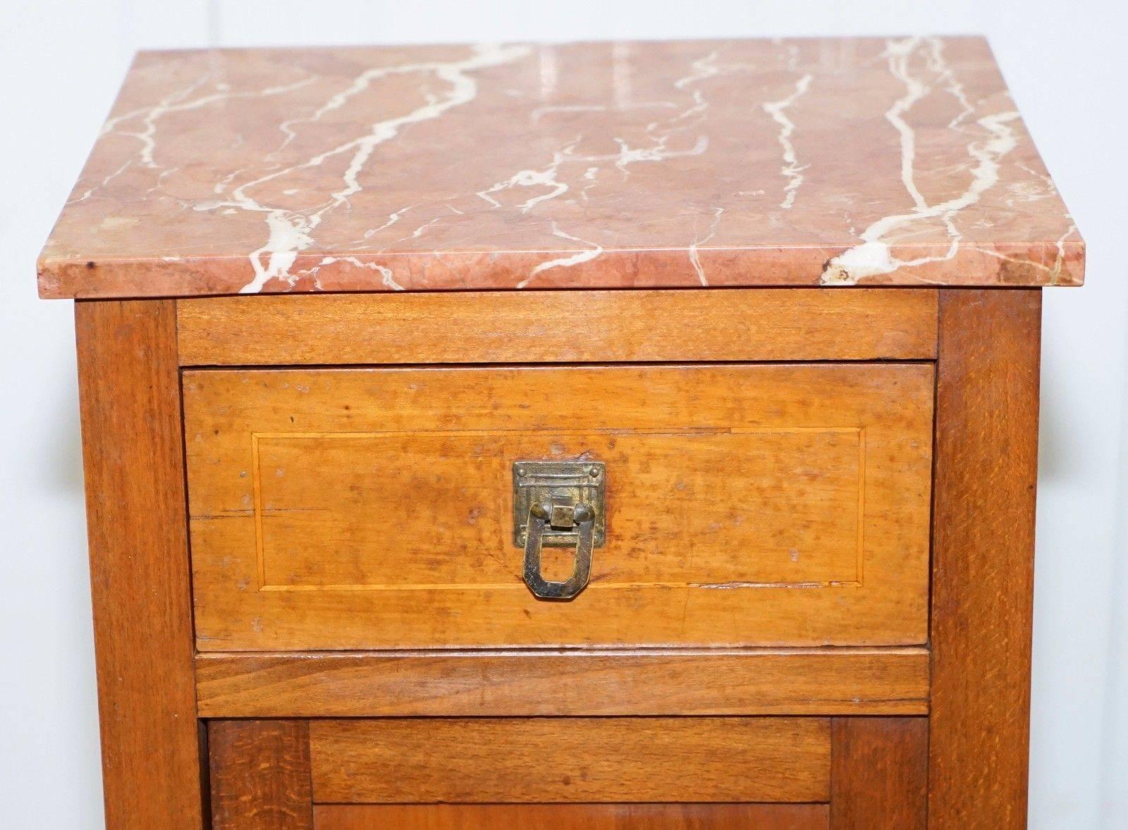 Victorian Lovely Vintage Antique Oak Side Cabinet Cupboard Table with Solid Marble Top