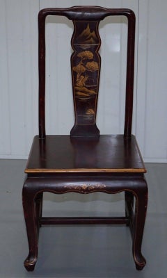 Antique Lacquered Chinese Chair of Medium Proportions Bonsai Tree Detail