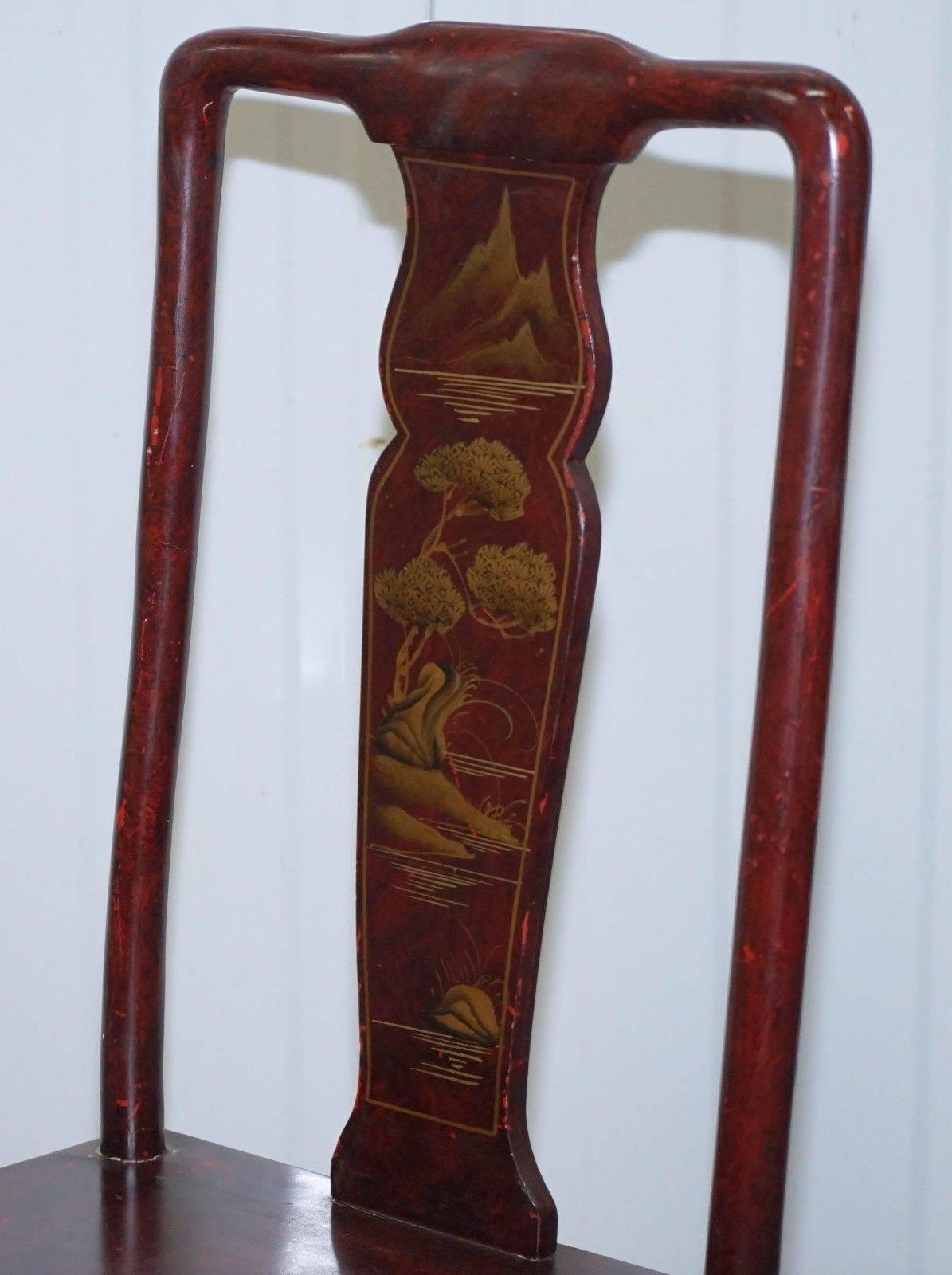 Chinese Export Antique Lacquered Chinese Chair of Medium Proportions Bonsai Tree Detail