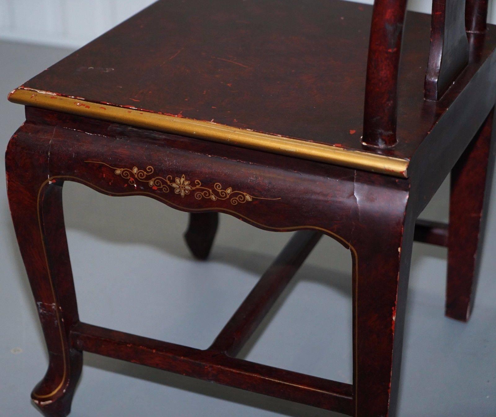 Antique Lacquered Chinese Chair of Medium Proportions Bonsai Tree Detail 3