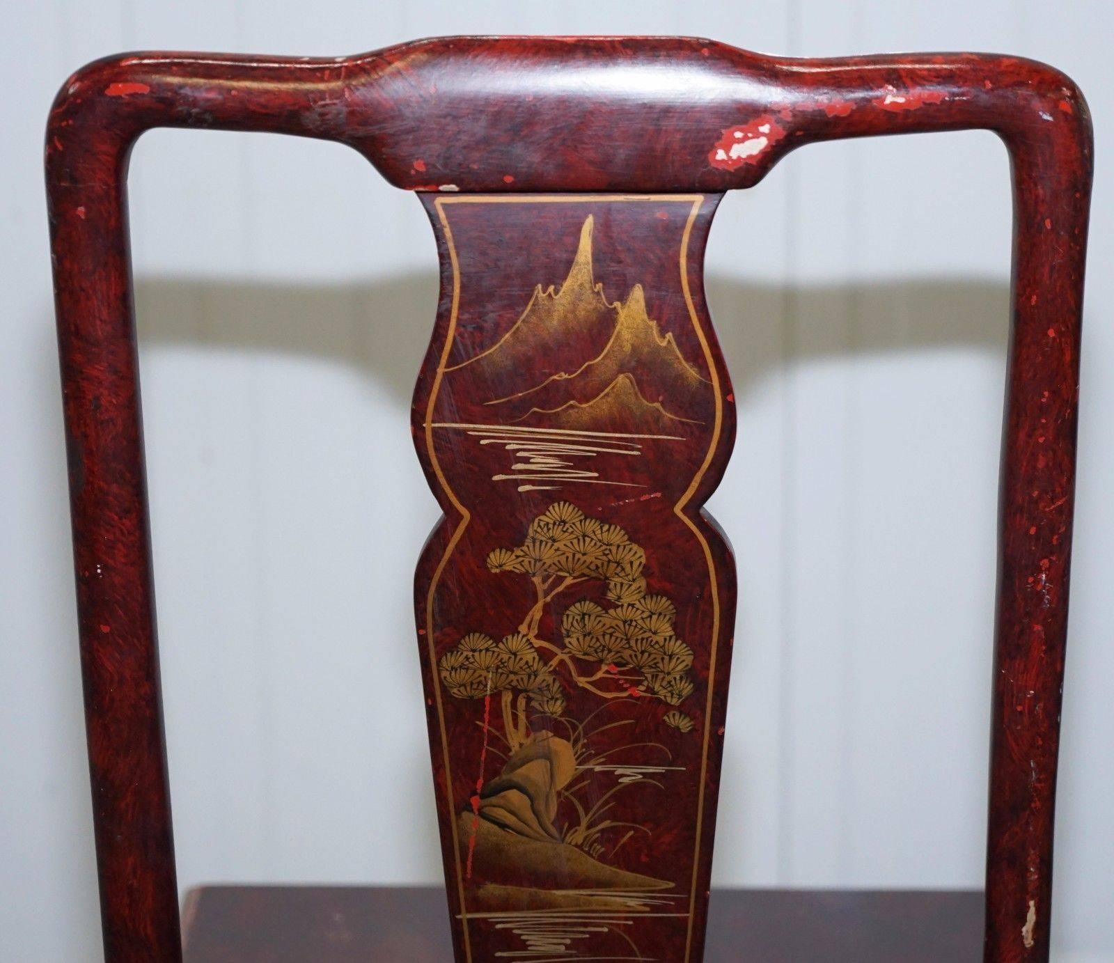 Antique Lacquered Chinese Chair of Medium Proportions Bonsai Tree Detail 2