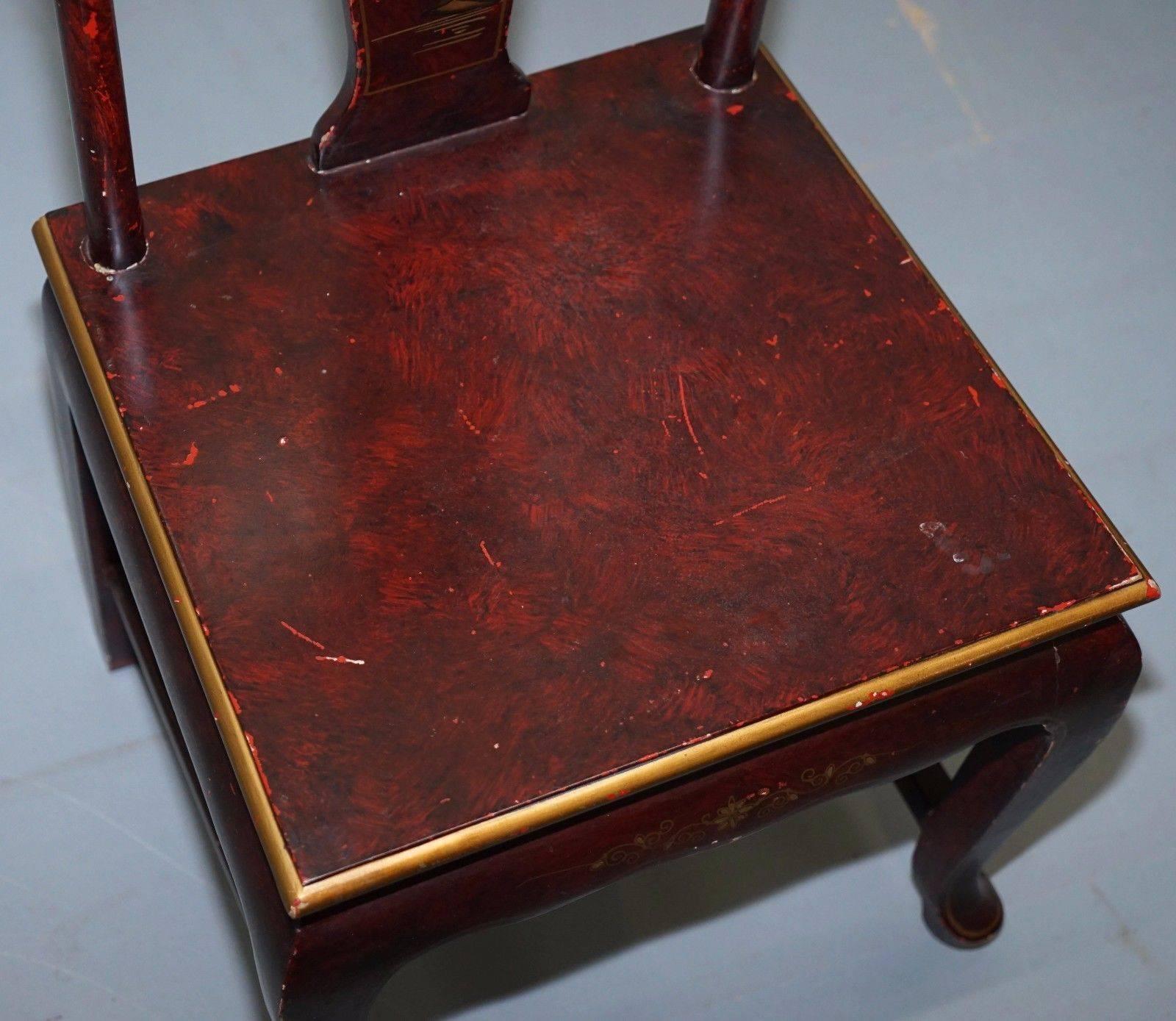 20th Century Antique Lacquered Chinese Chair of Medium Proportions Bonsai Tree Detail