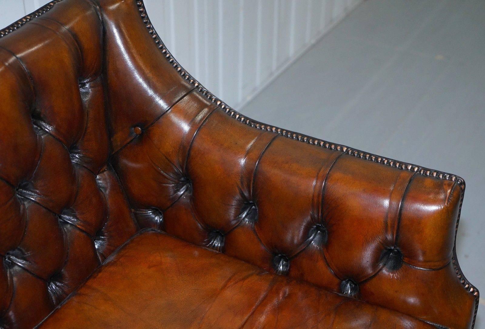 Pair of George Smith Chesterfield Armchairs in Brown Leather 4