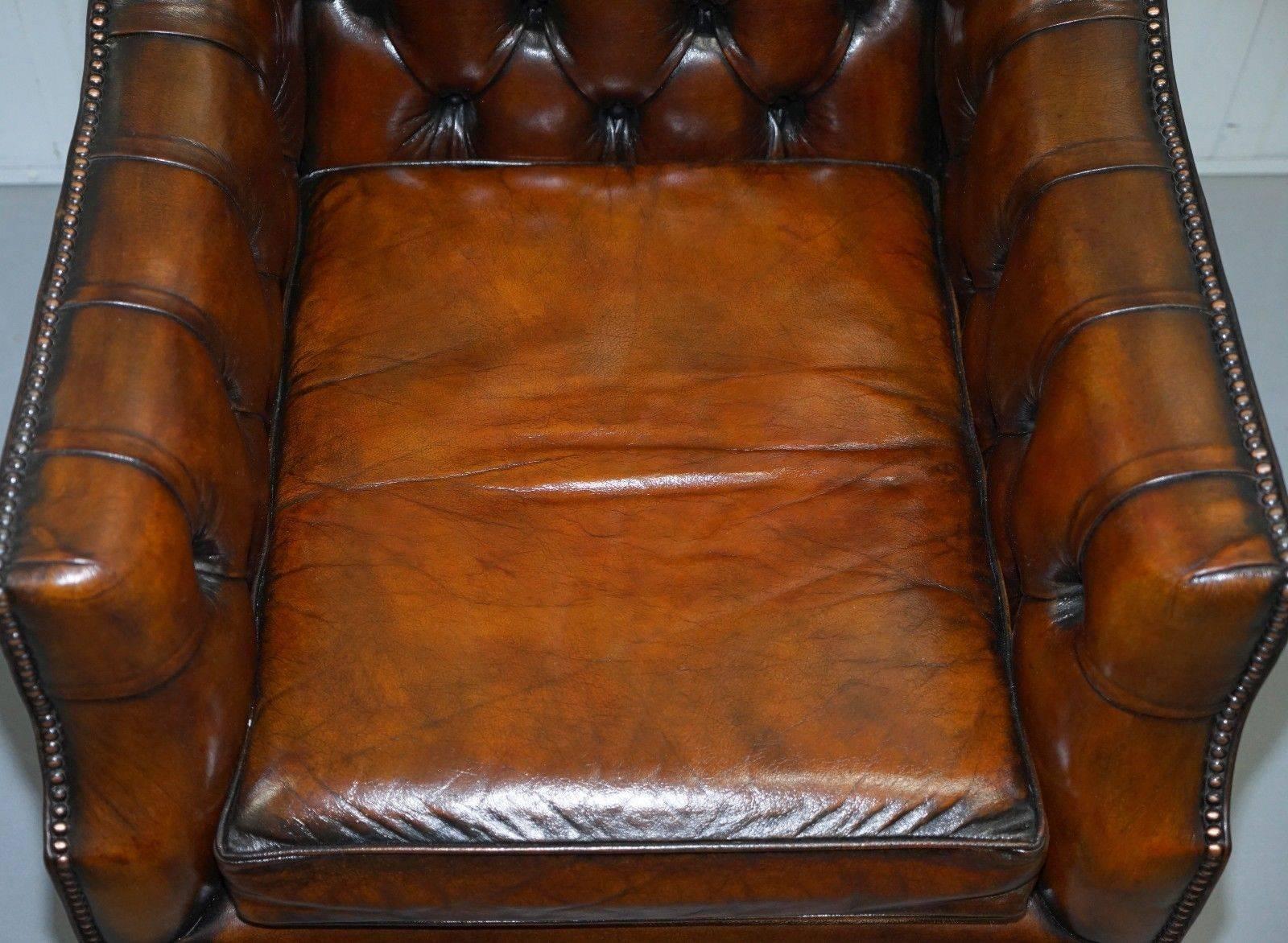 Pair of George Smith Chesterfield Armchairs in Brown Leather 3