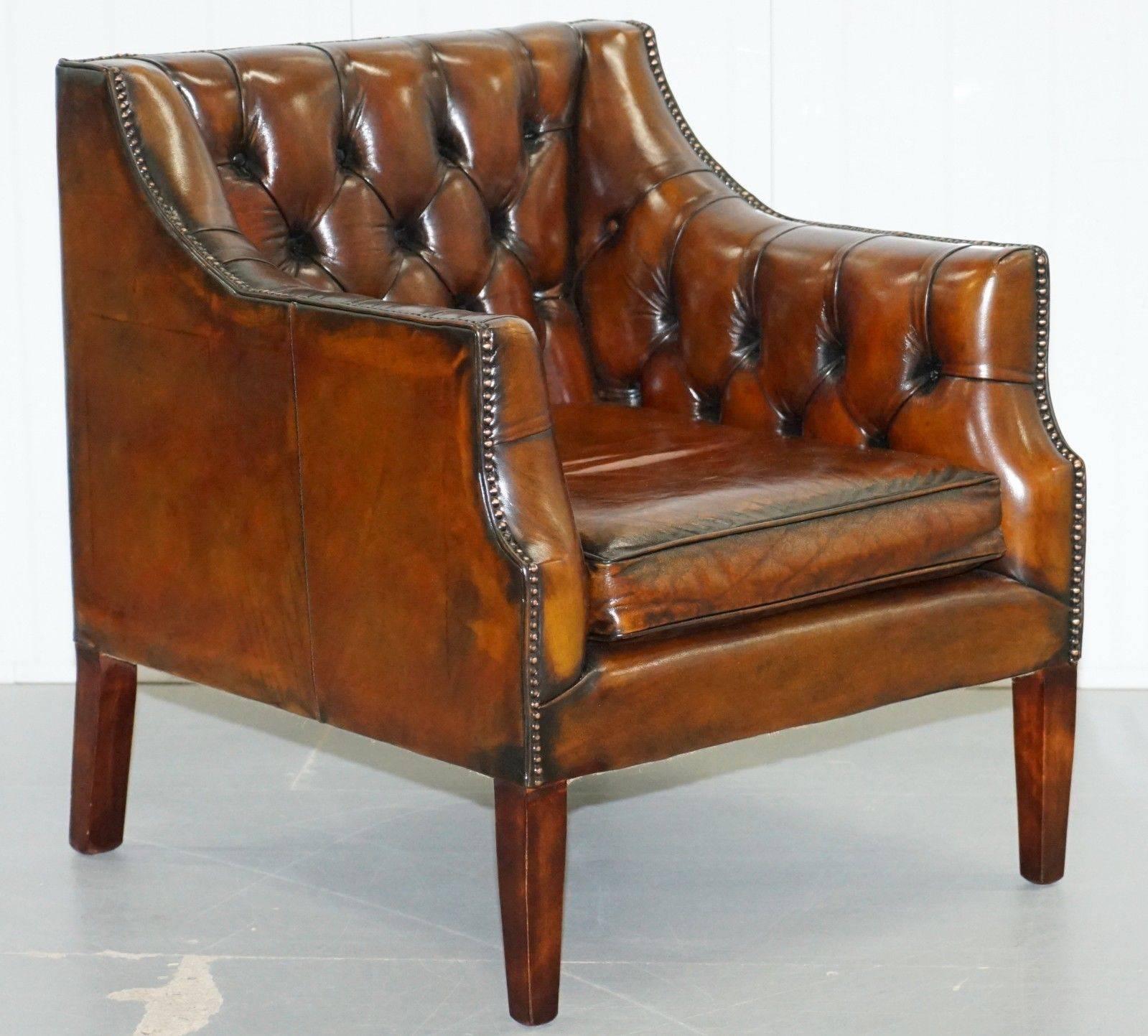 Pair of George Smith Chesterfield Armchairs in Brown Leather 2