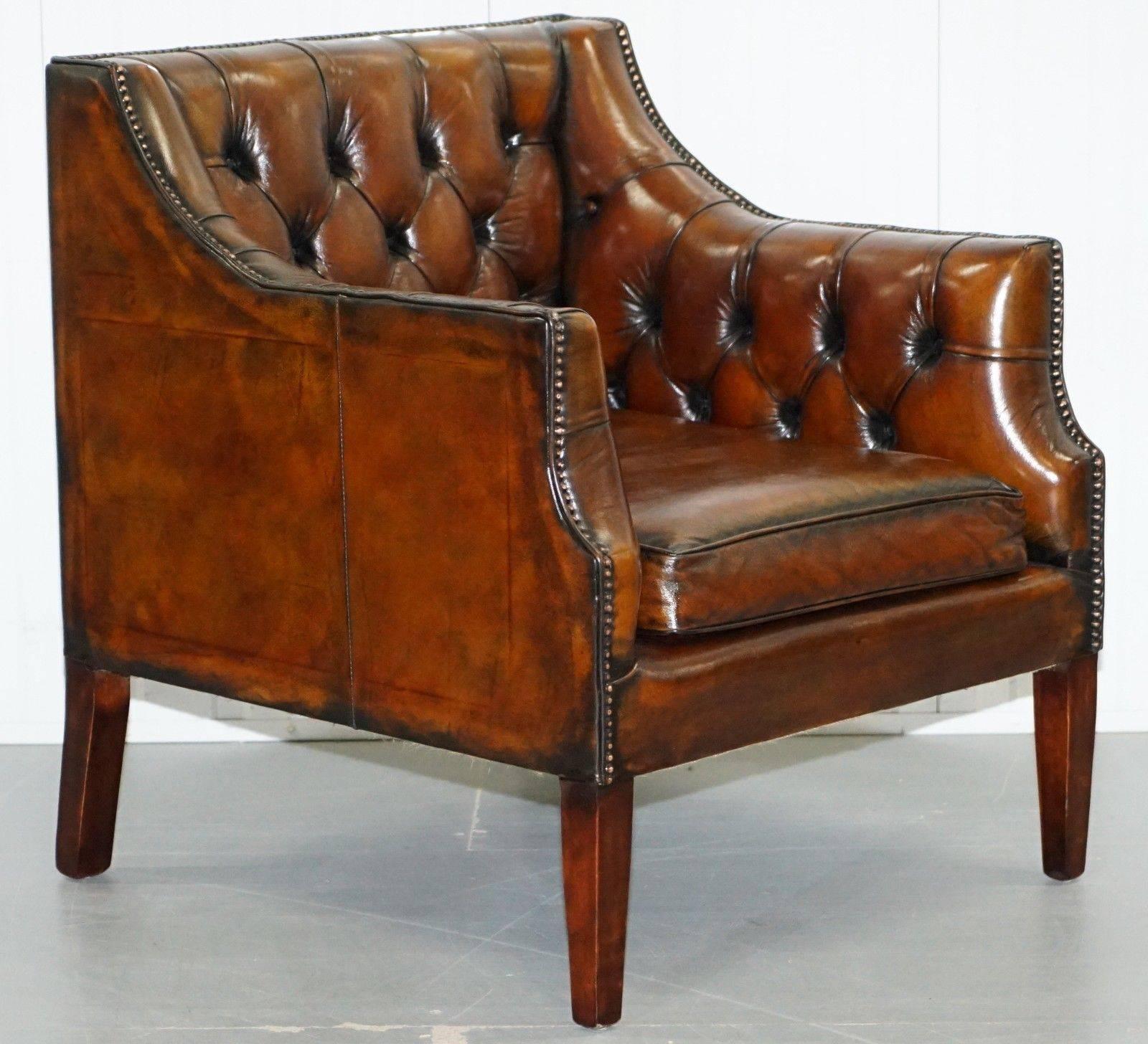Regency Pair of George Smith Chesterfield Armchairs in Brown Leather