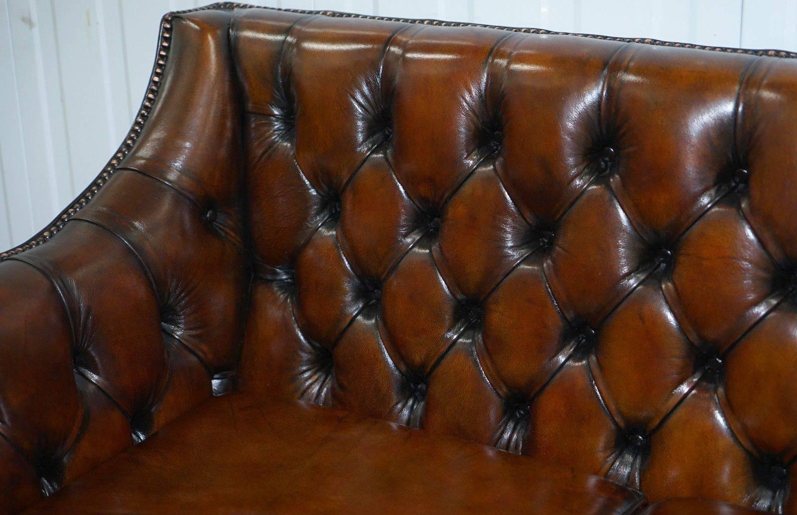 British New George Smith Chesterfield Brown Leather Sofa Armchairs Available