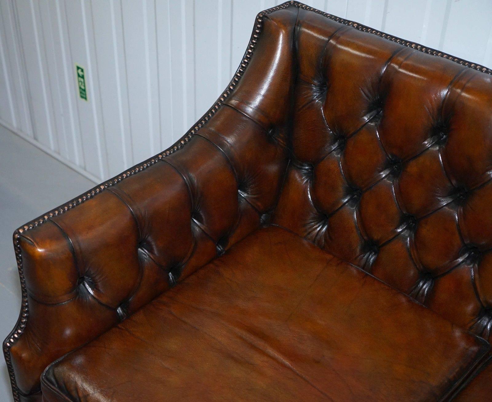 Hand-Carved New George Smith Chesterfield Brown Leather Sofa Armchairs Available