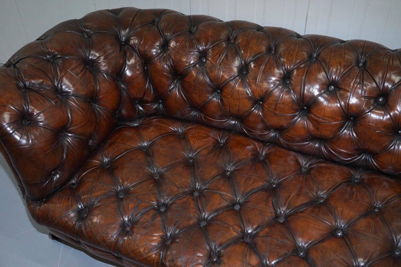 Early Victorian Victorian 1890 Stamped Cornelius v Smith Chesterfield Leather Sofa Brown Leather