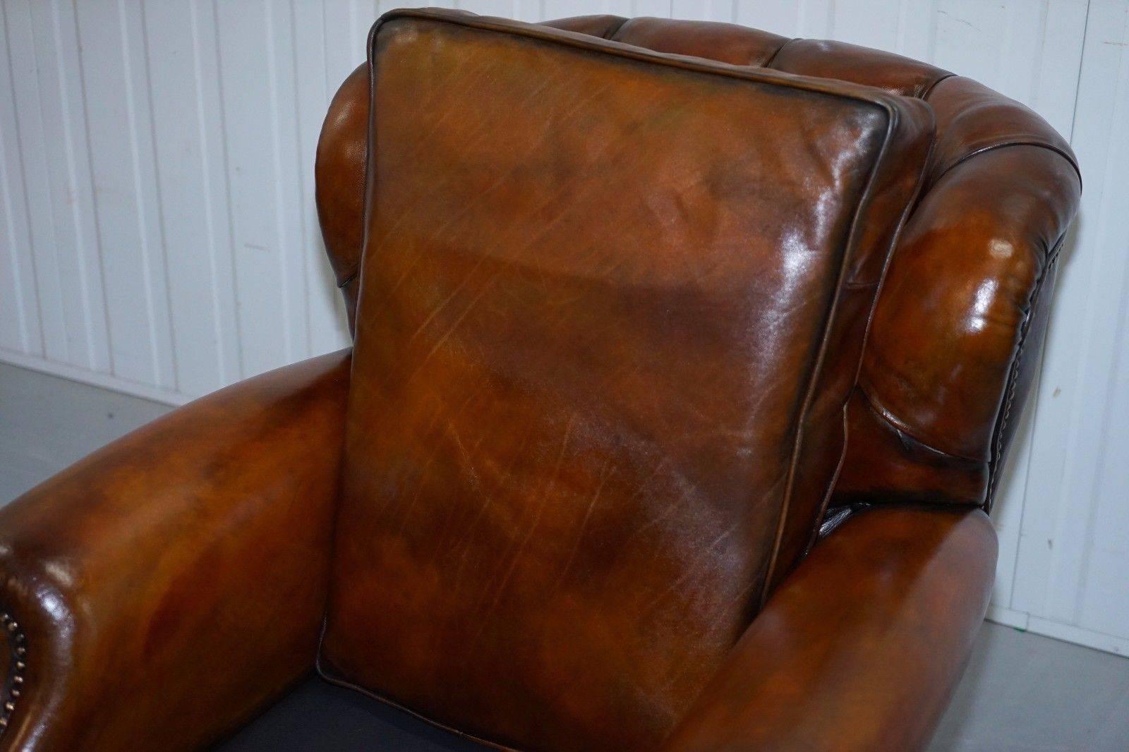 Fully Restored Chesterfield Victorian Club Armchair New Leather Hand Dyed 1