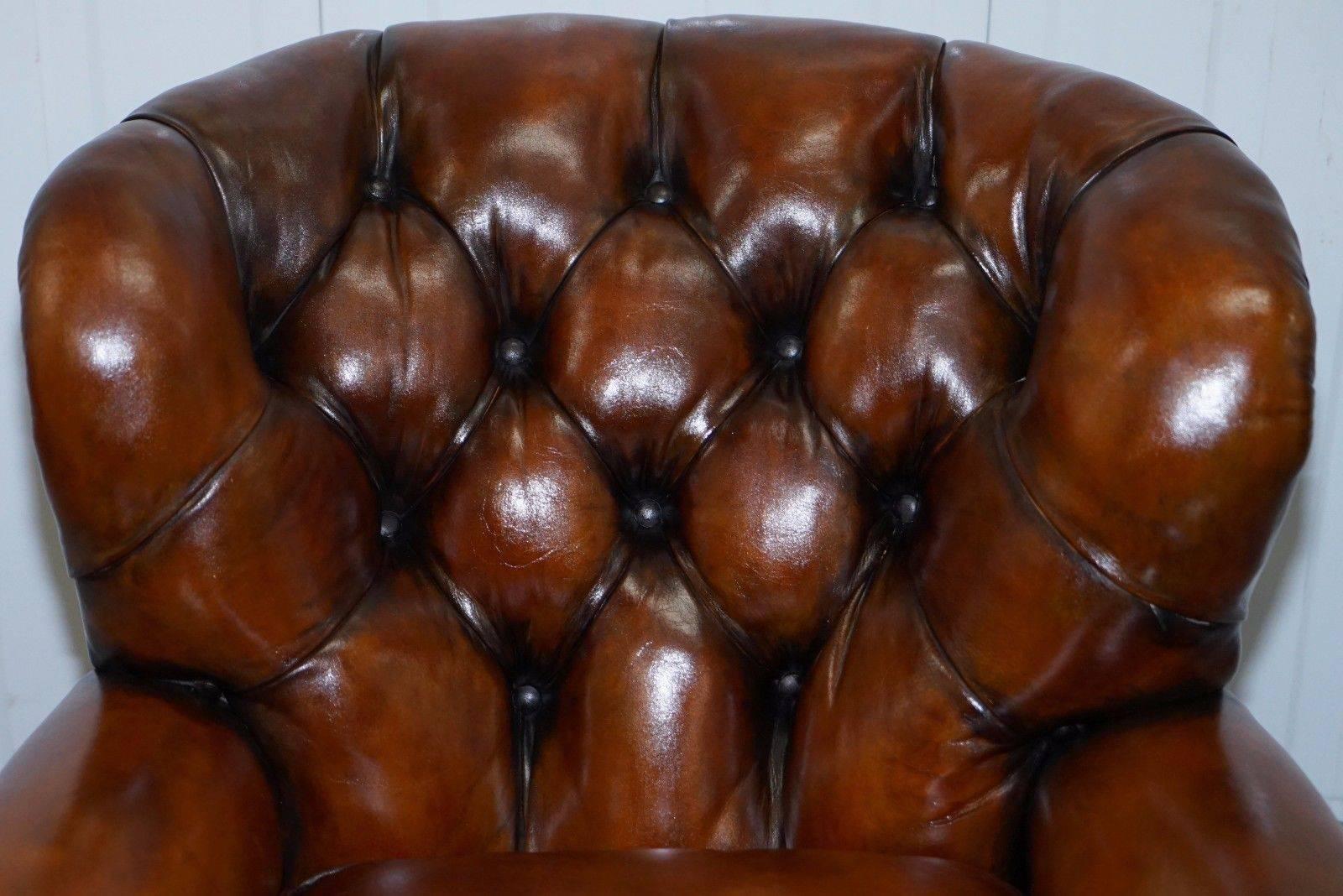 British Fully Restored Chesterfield Victorian Club Armchair New Leather Hand Dyed