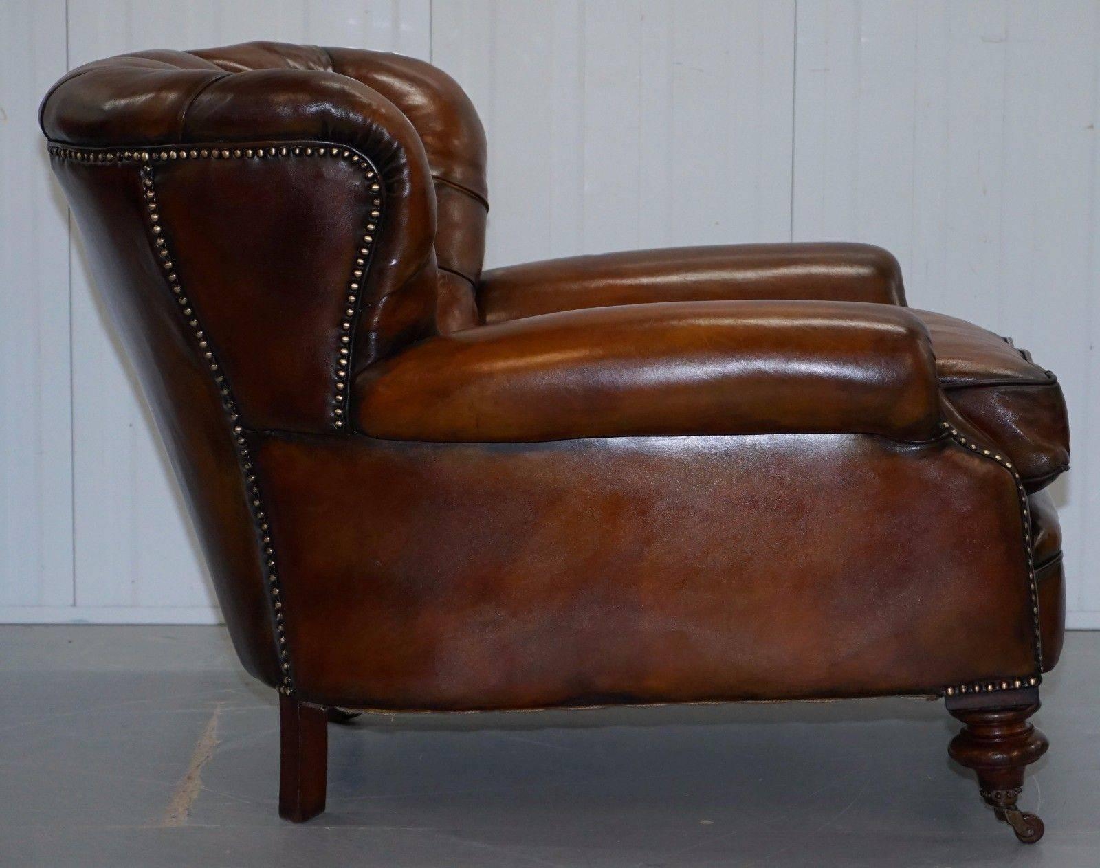 Fully Restored Chesterfield Victorian Club Armchair New Leather Hand Dyed 2