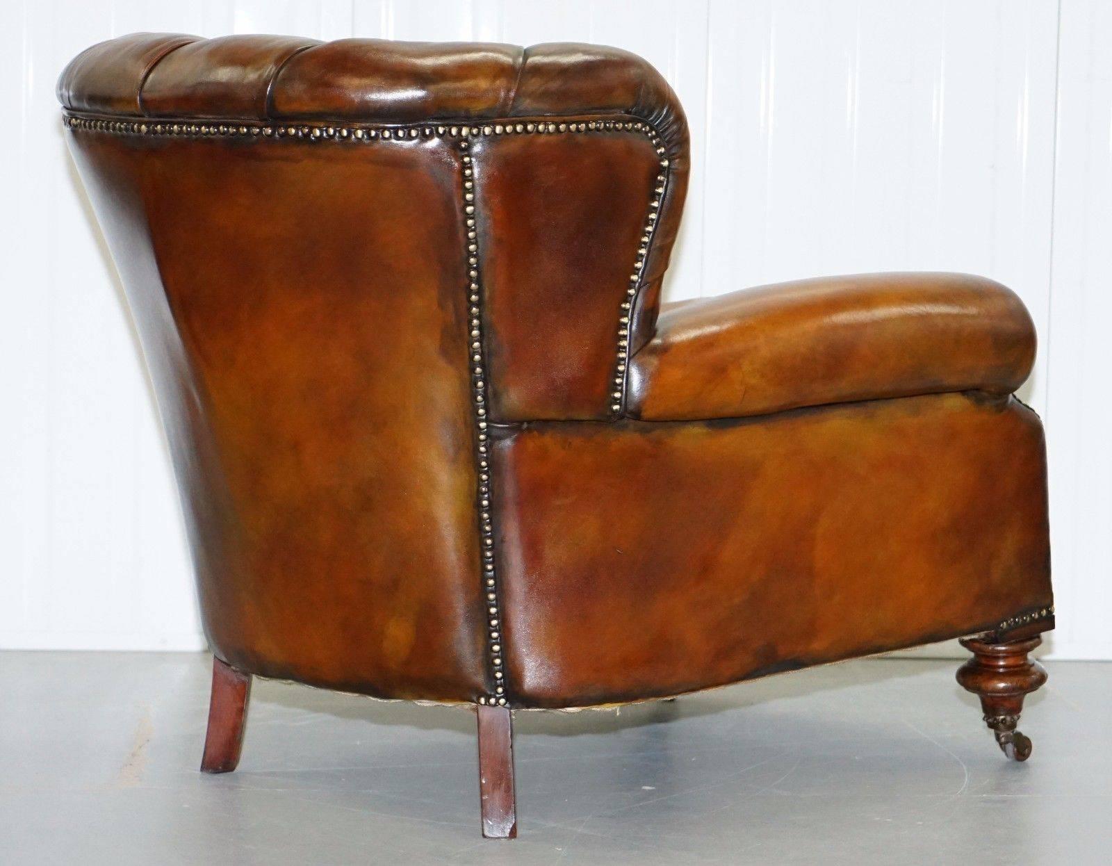 Fully Restored Chesterfield Victorian Club Armchair New Leather Hand Dyed 3