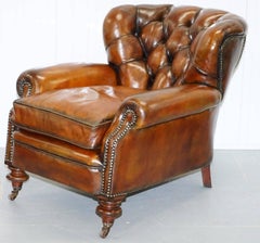 Fully Restored Chesterfield Victorian Club Armchair New Leather Hand Dyed