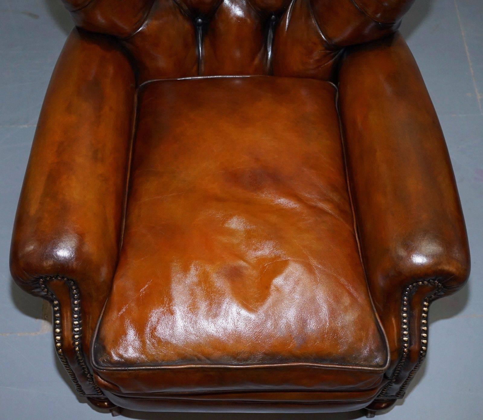 Hand-Carved Fully Restored Chesterfield Victorian Club Armchair New Leather Hand Dyed