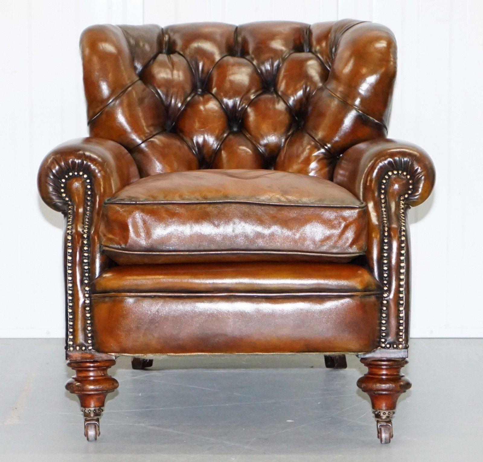Early Victorian Fully Restored Chesterfield Victorian Club Armchair New Leather Hand Dyed