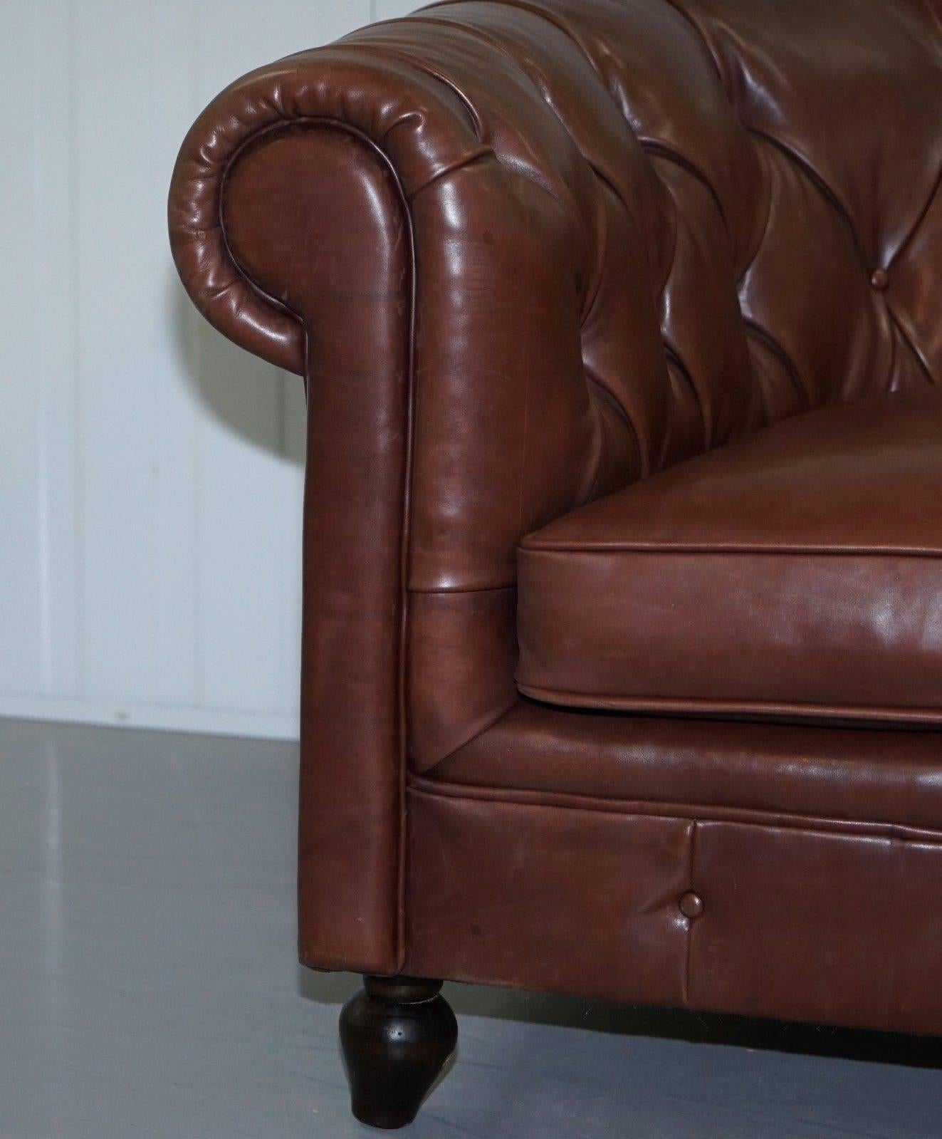 Hong Kong Very Rare Bfelix Chesterfield Silky Soft Italian Brown Leather Sofa