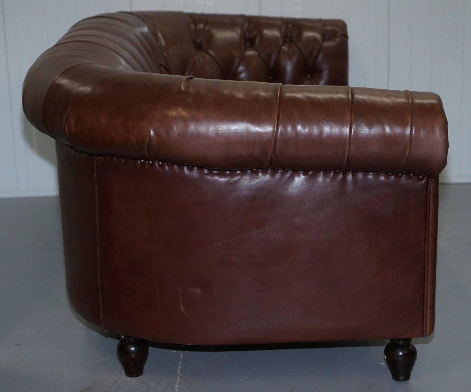 Hand-Carved Very Rare Bfelix Chesterfield Silky Soft Italian Brown Leather Sofa