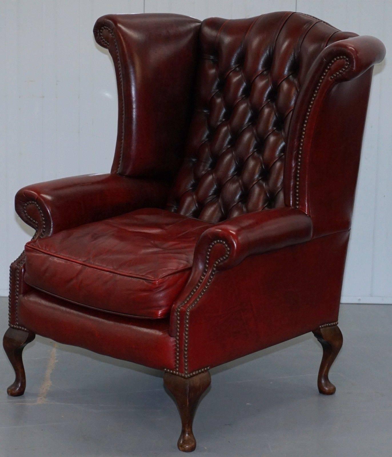 oxblood wingback chair