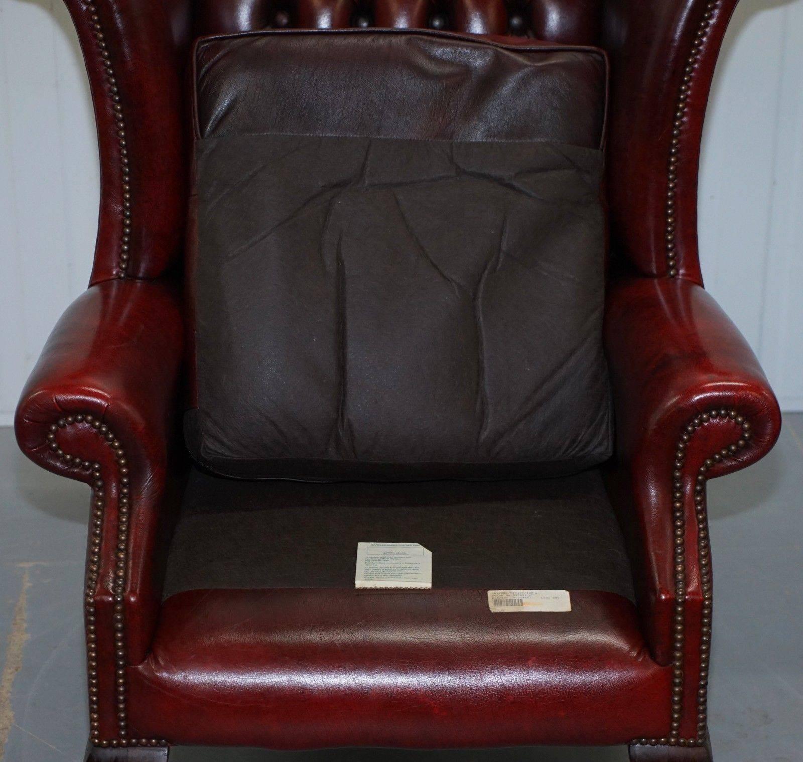 Large Wing Comfortable Chesterfield Oxblood Leather Queen Anne Wingback Armchair 1