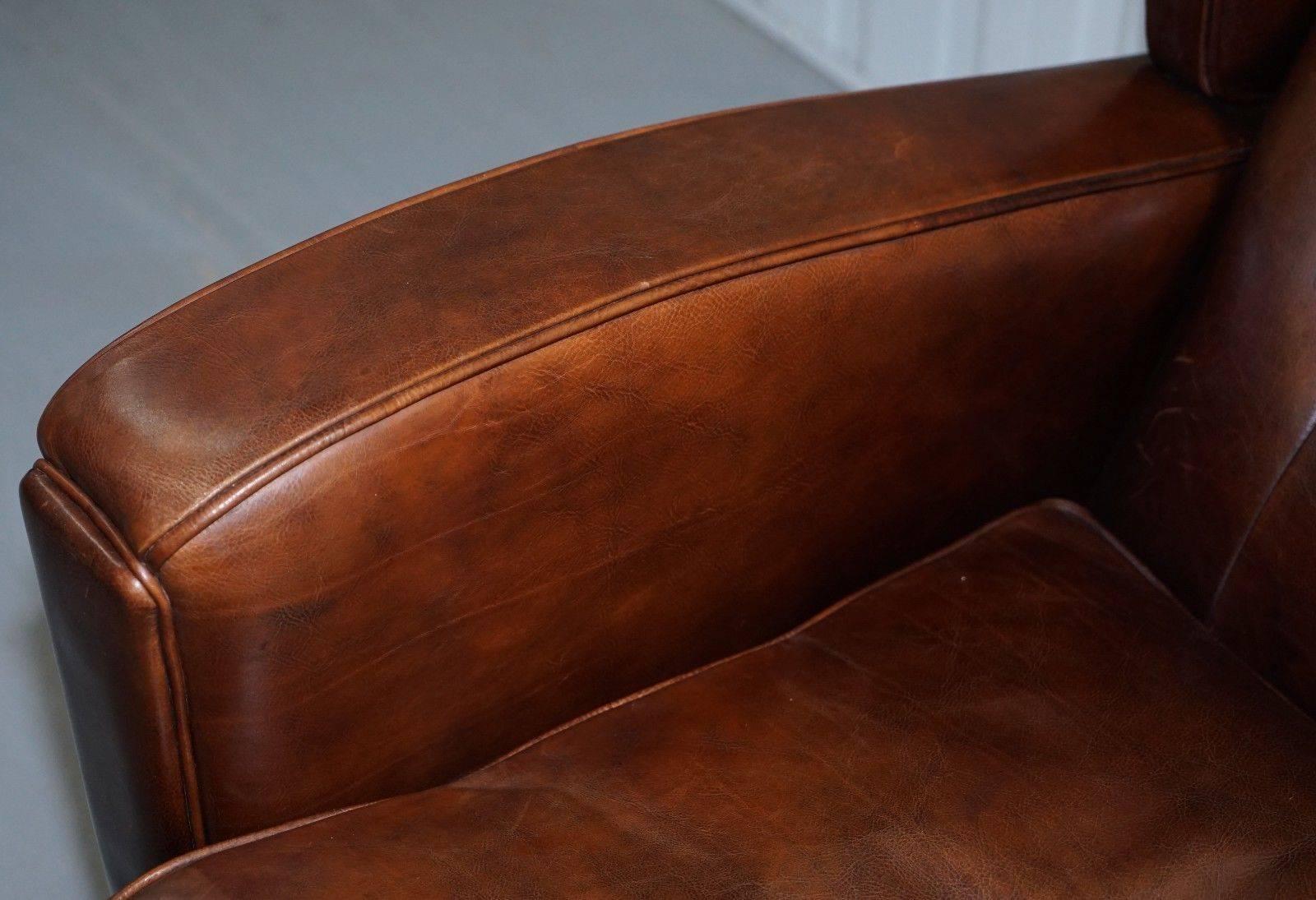 20th Century Stunning Handmade in Holland Buffalo Brown Leather Club Armchair Tuscan Feather