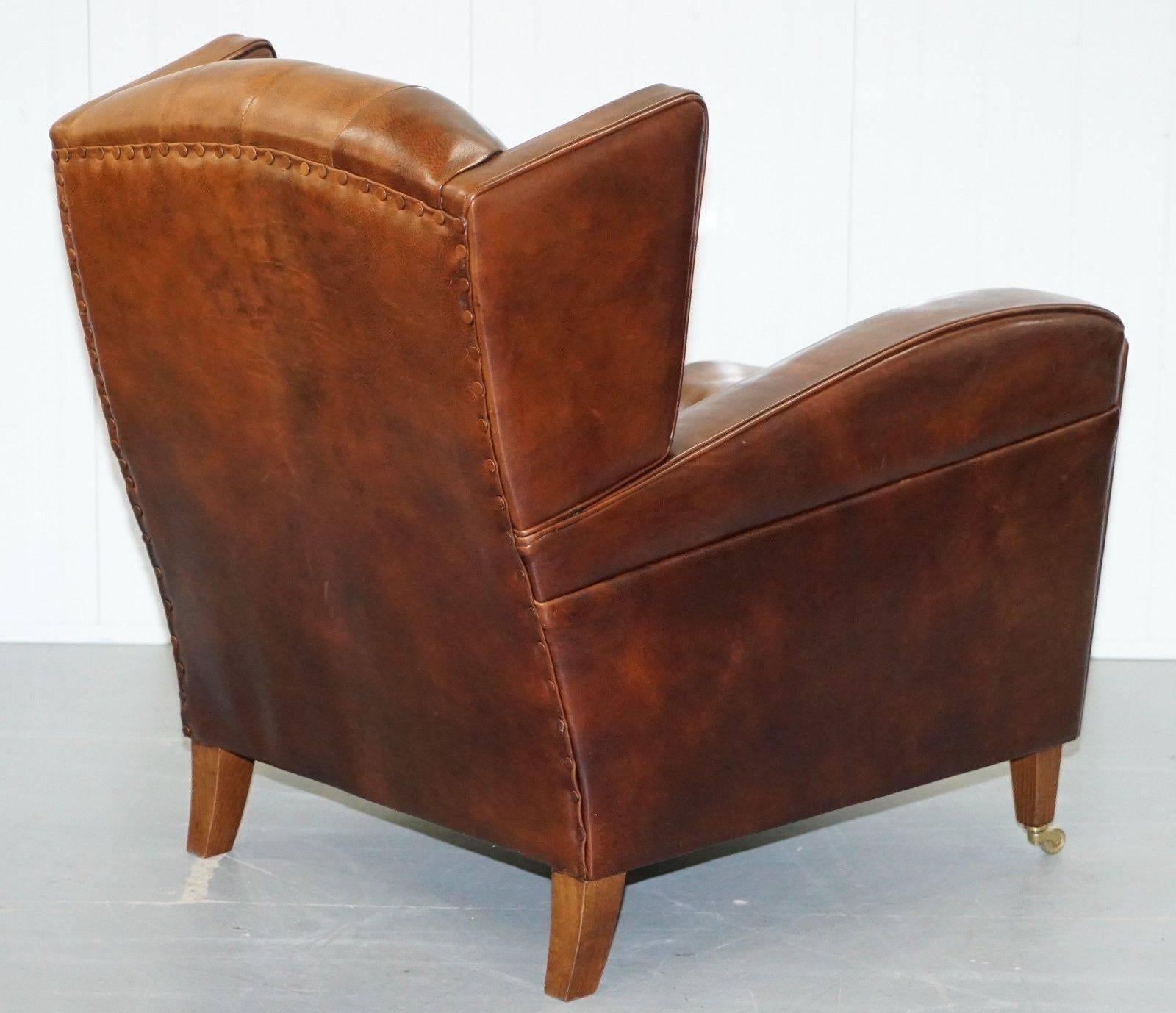 Stunning Handmade in Holland Buffalo Brown Leather Club Armchair Tuscan Feather 3