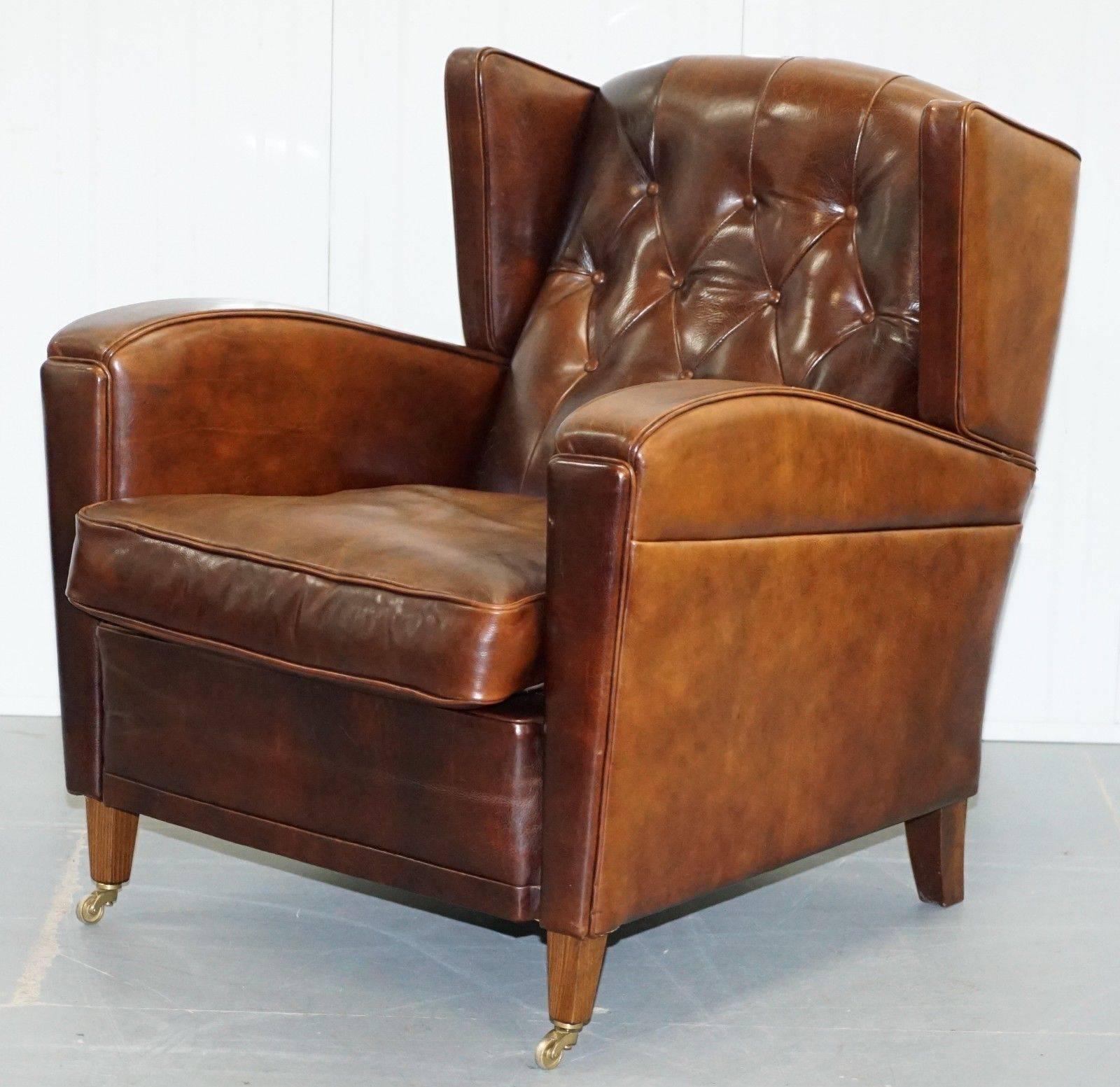 Victorian Stunning Handmade in Holland Buffalo Brown Leather Club Armchair Tuscan Feather