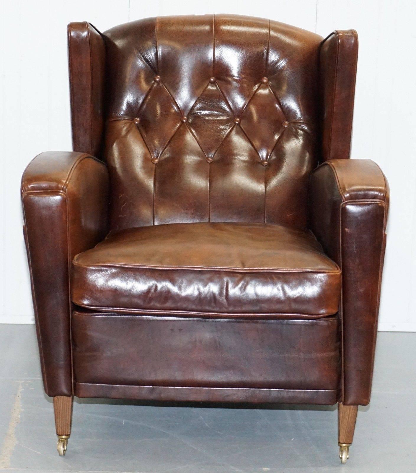 We are delighted to offer for sale this stunning handmade in Holland buffalo leather club armchair with Tuscan feather filled cushion

A very good looking, well made and comfortable armchair in lovely vintage condition throughout, the leather is