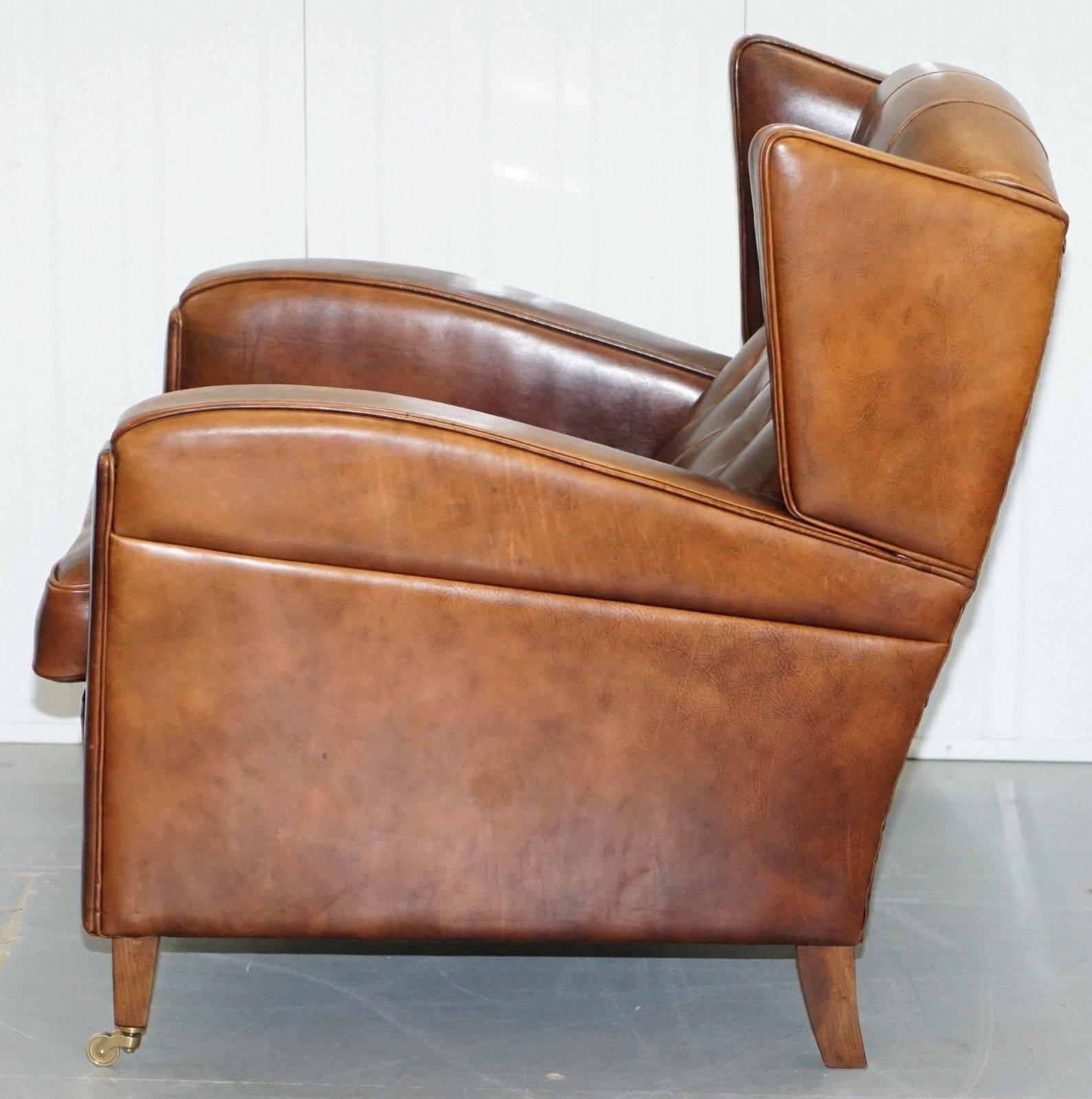 Stunning Handmade in Holland Buffalo Brown Leather Club Armchair Tuscan Feather 4