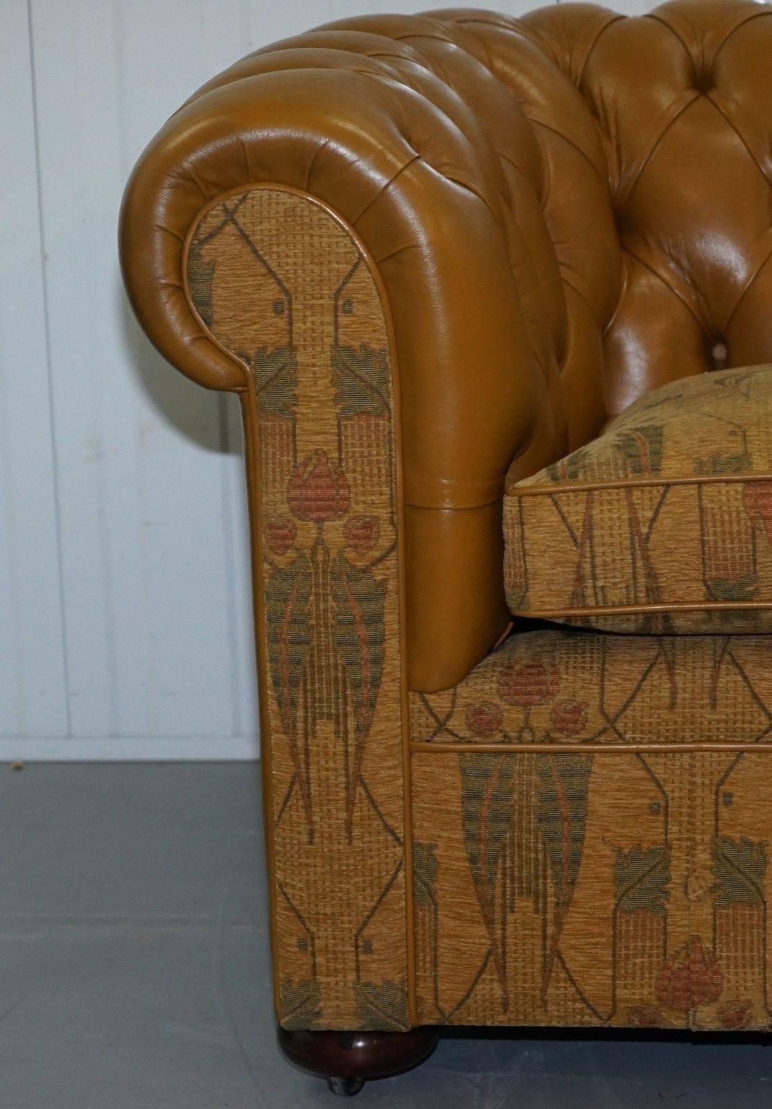 British Liberty's London Leather and Fabric Chesterfield Sofa Fleming & Howland