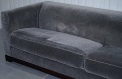 Promemoria Wanda Four-Seat Grey Velvet Silky Sofa, Feather Filled