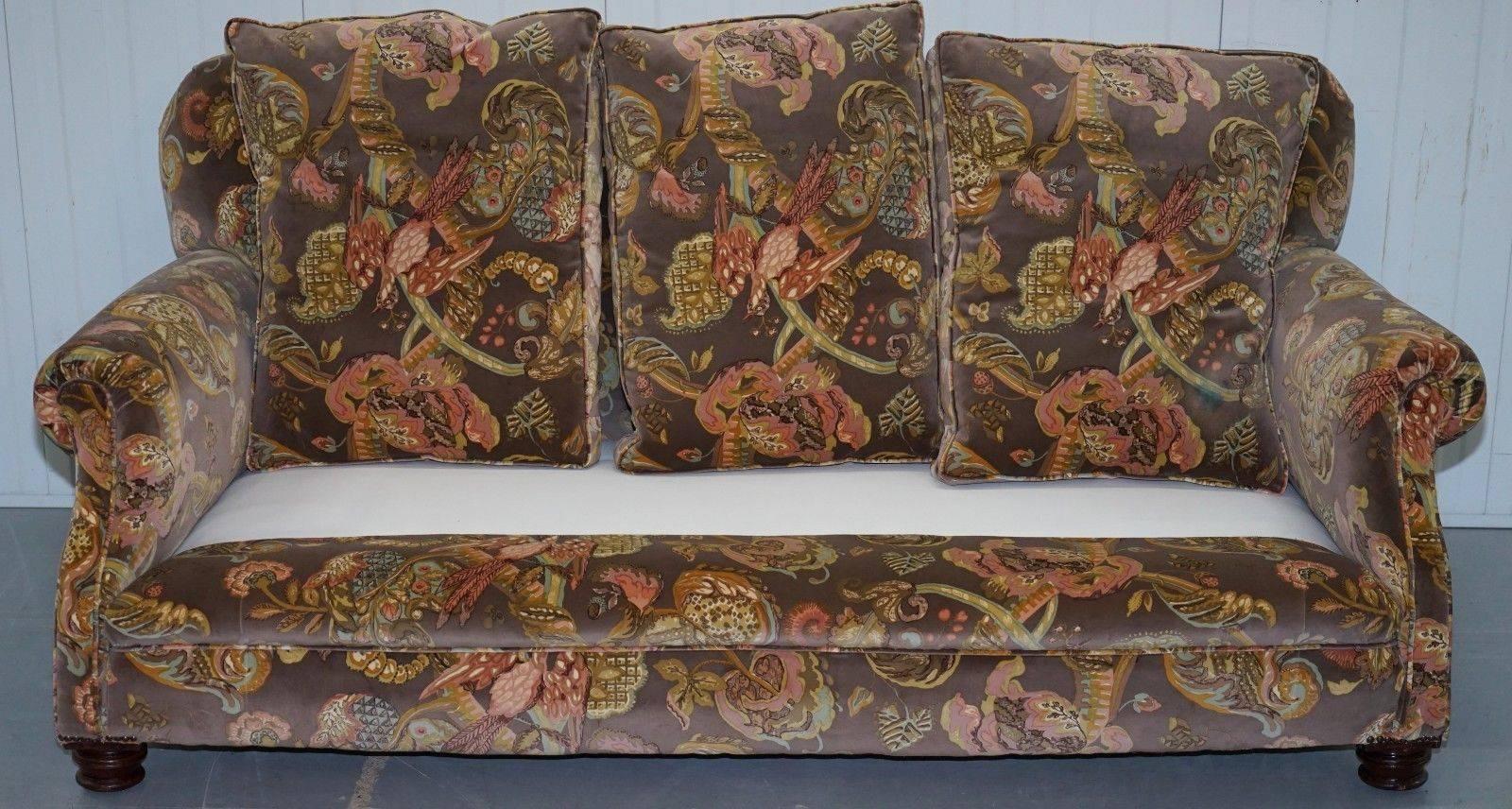 Howard Style Victorian Sofa Reupholstered in Ian Sanderson Poppinjay Velvet 2