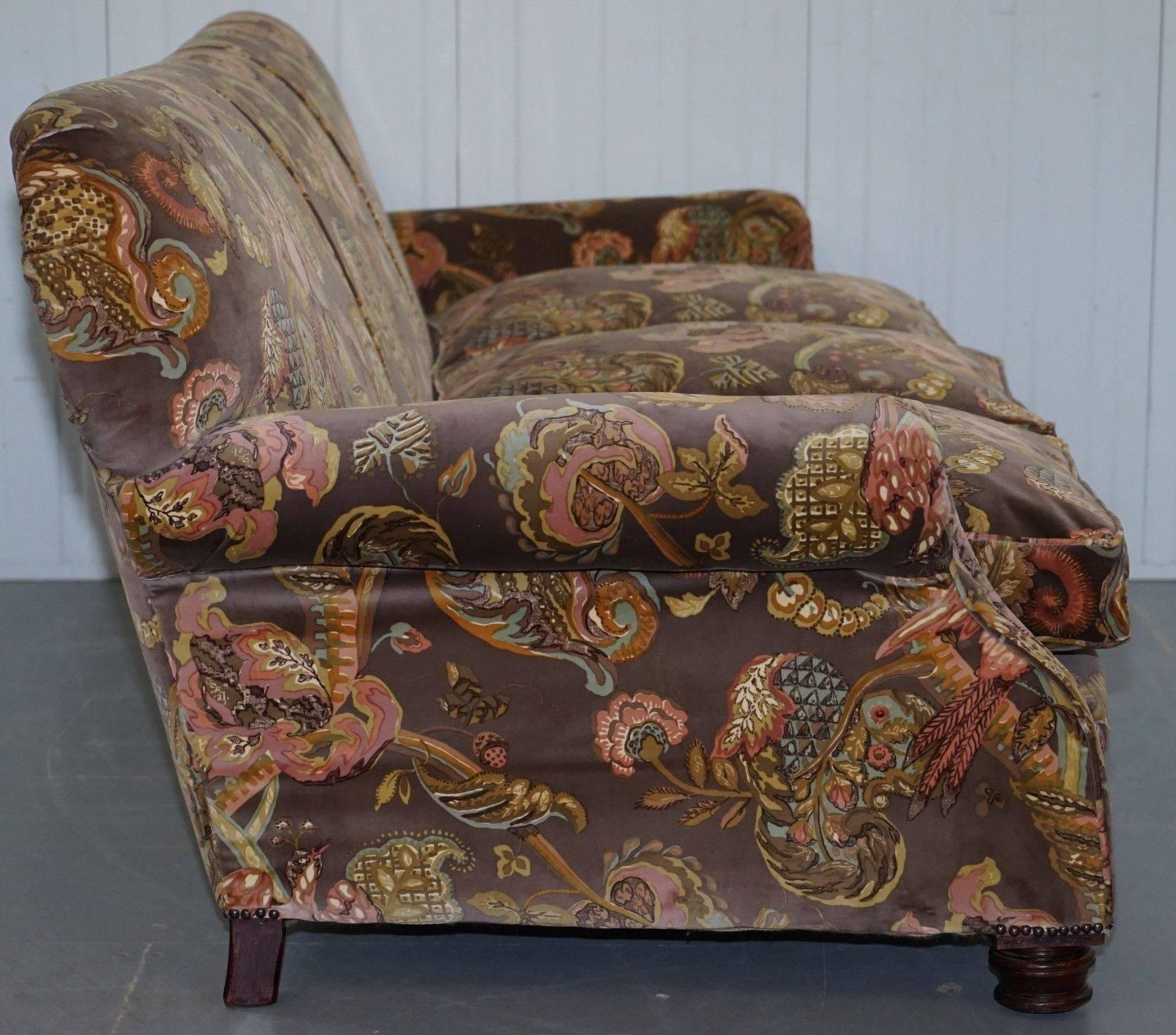 Howard Style Victorian Sofa Reupholstered in Ian Sanderson Poppinjay Velvet 1