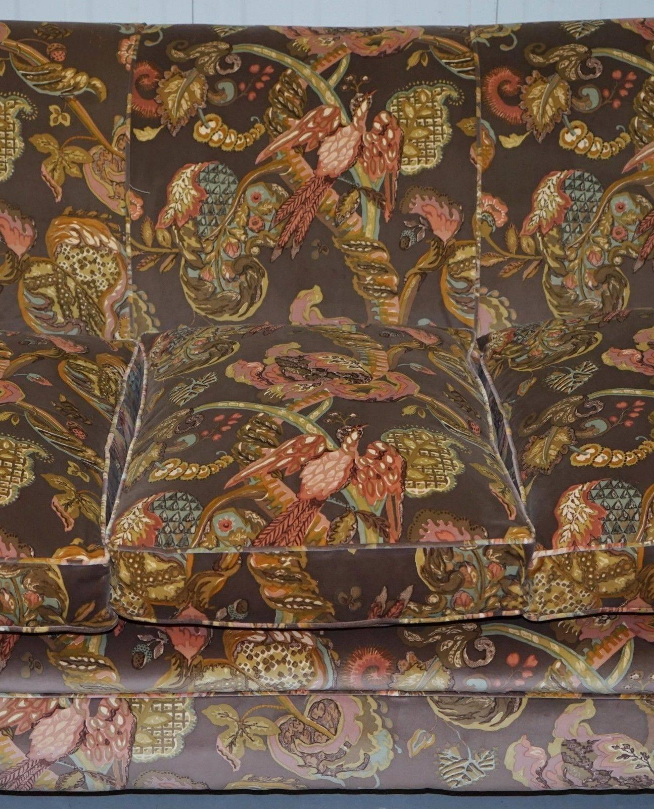 British Howard Style Victorian Sofa Reupholstered in Ian Sanderson Poppinjay Velvet