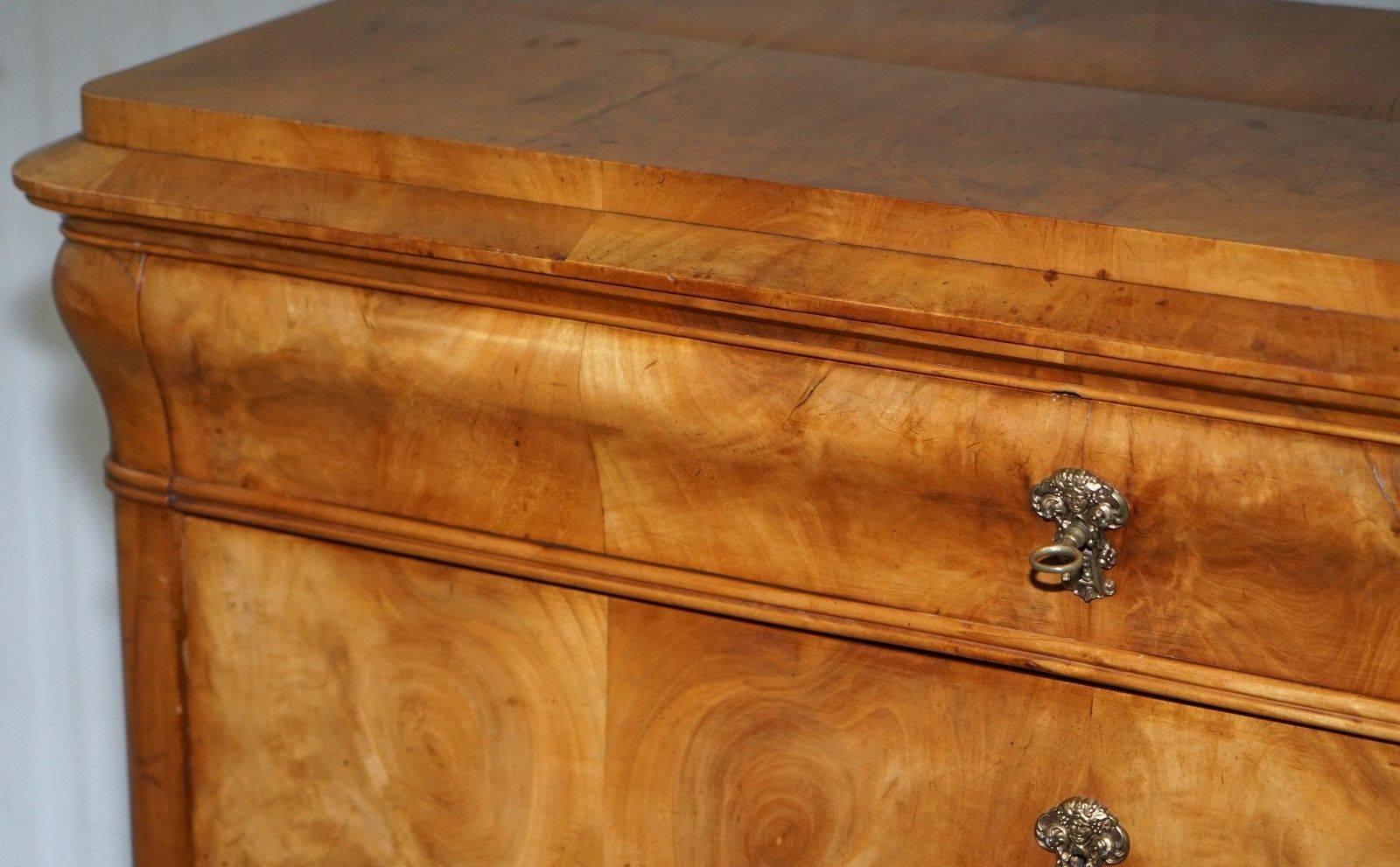 Mid-19th Century Rare Antique Swedish Biedermeier Satin Birch, circa 1840-1860 Chest of Drawers