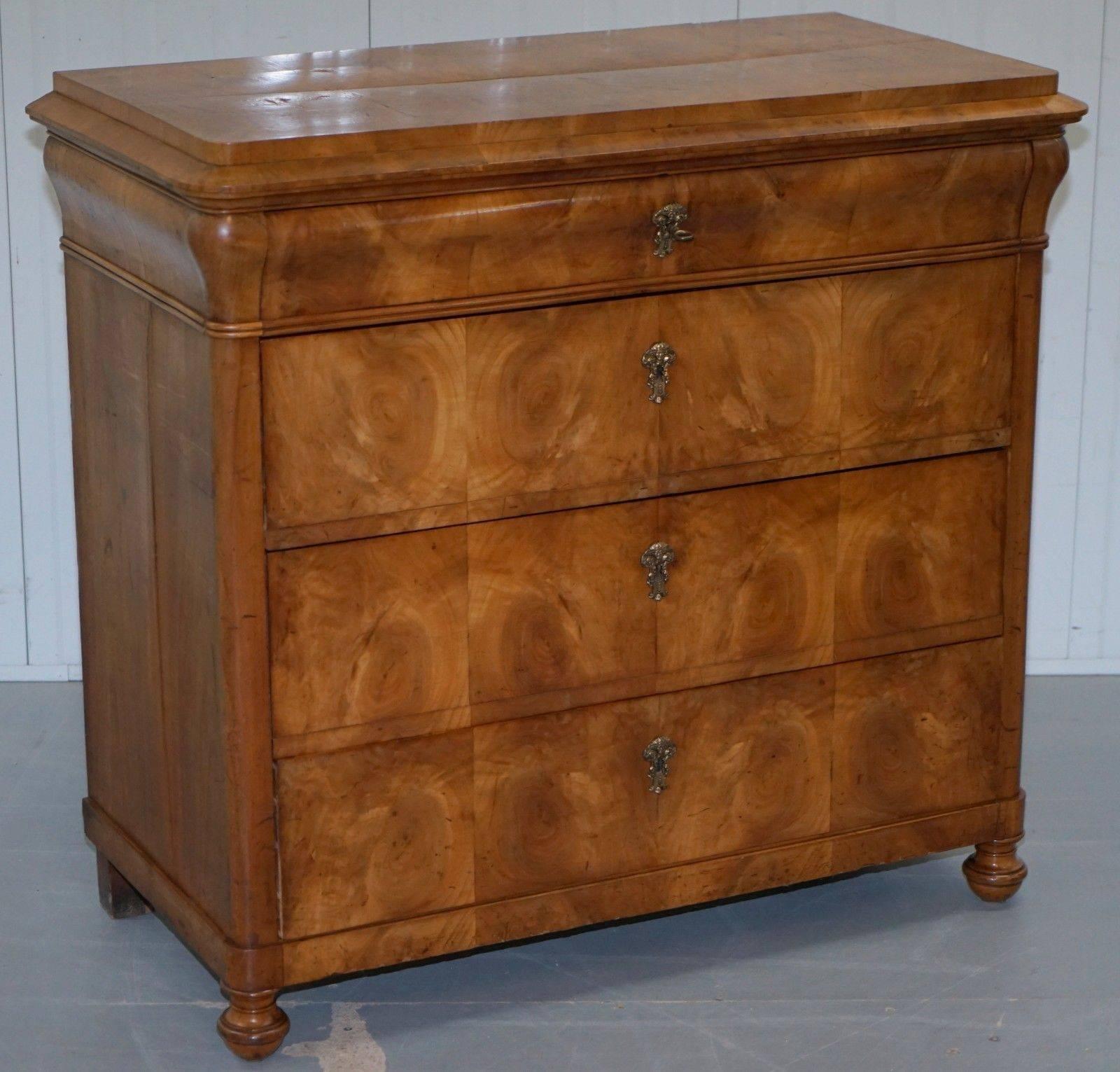 Hand-Carved Rare Antique Swedish Biedermeier Satin Birch, circa 1840-1860 Chest of Drawers