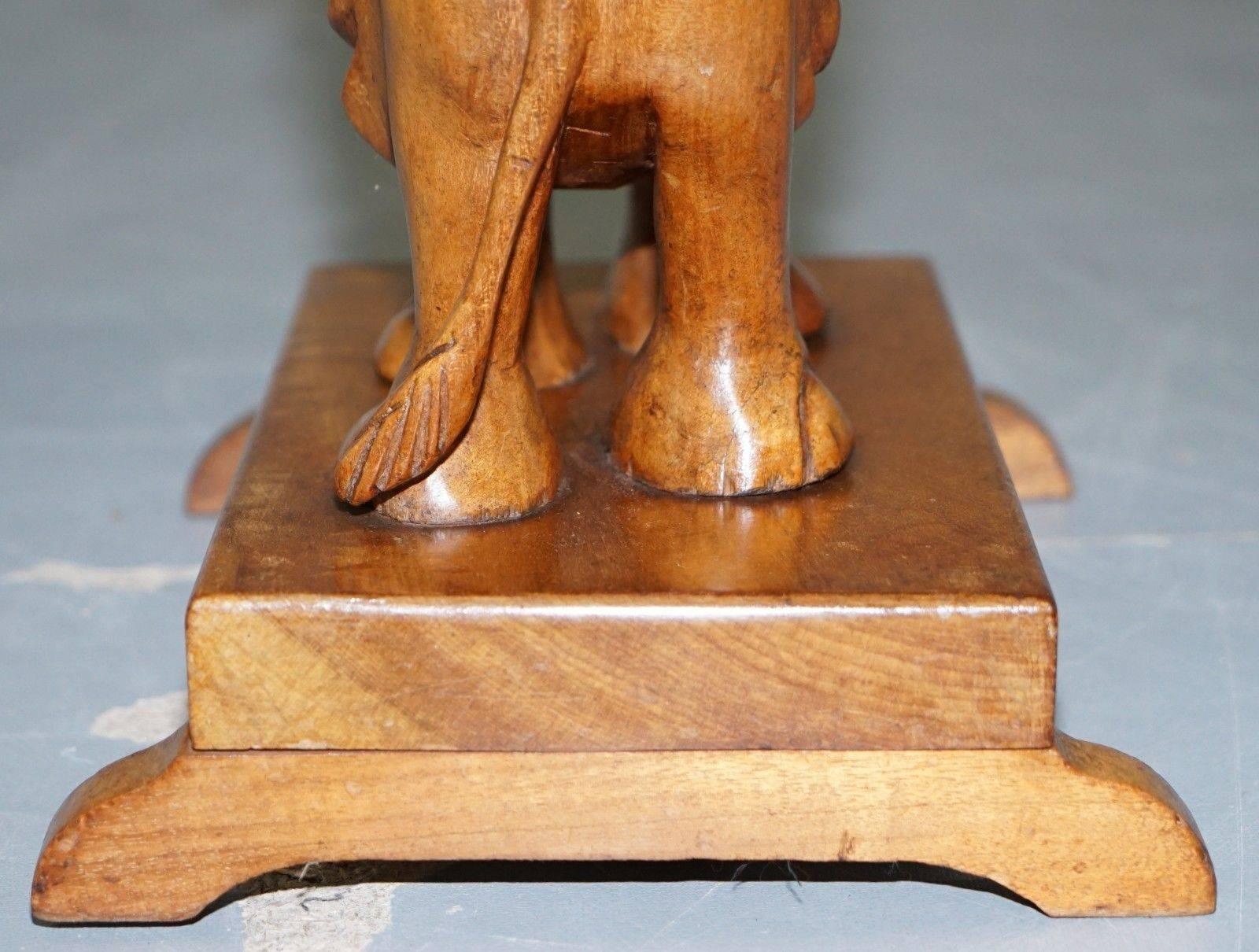 Nice Solid Teak Hand-Carved Chinese Elephant Side End Lamp Wine Table Nice Find 1