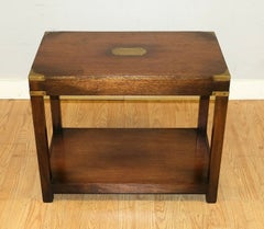 Lovely Kennedy Campaign Hardwood Side Table Brass Inset on Top & Single Shelf